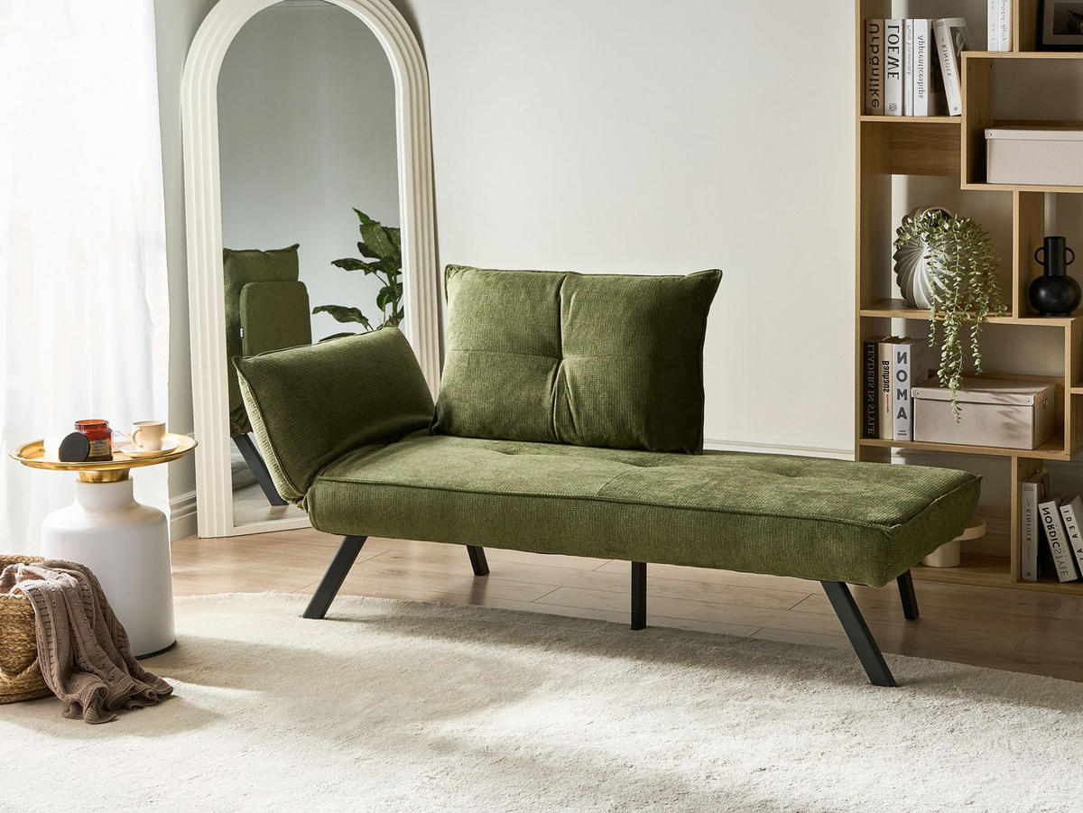 CHAISELONGUE-LINKSSEITIGE Stoff Grün Rocamadour - Schwarz/Grün, Textil (150/83/72cm) - Beliani