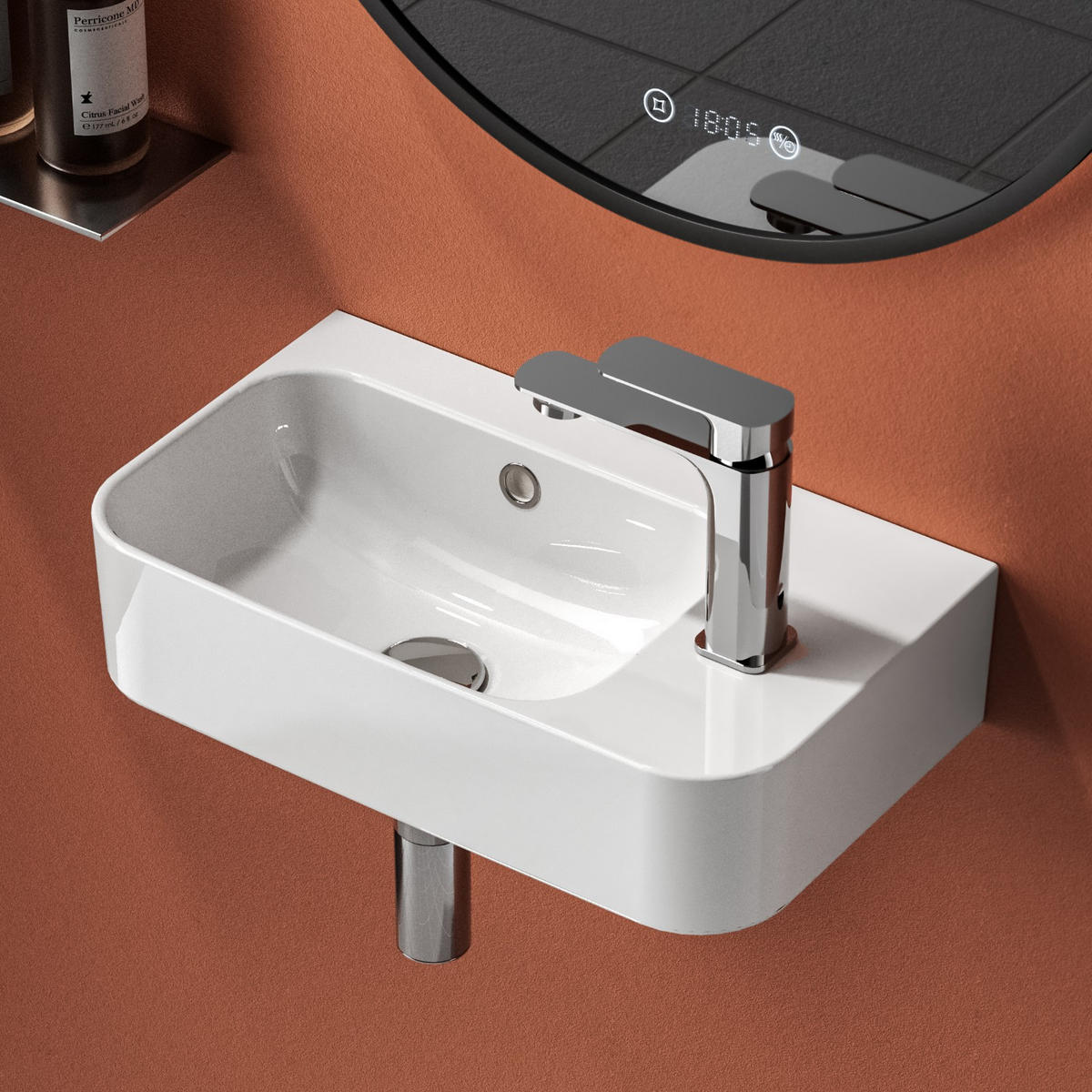 WASCHBECKEN Rechteckig Mit Hahnloch links Weiß 45 / 26,5 / 15,6 cm - Weiß, Keramik (26.5/15.6/45cm) - EMKE
