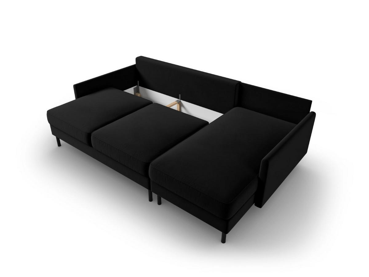 AUSKLAPPBARES-ECKSOFA rechts mit Container Scott aus Samt schwarz 5 Sitzplätze - Schwarz, Textil (142/212cm) - Micadoni