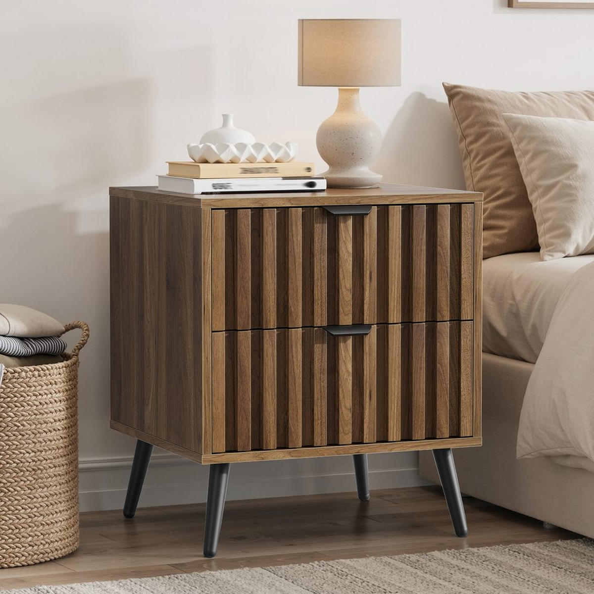 NACHTISCH WALNUSS, 2 SCHUBLADEN, EINGELASSEN, MULTIROOM - Baltimorefarben, Holzwerkstoff (40/53/45cm)