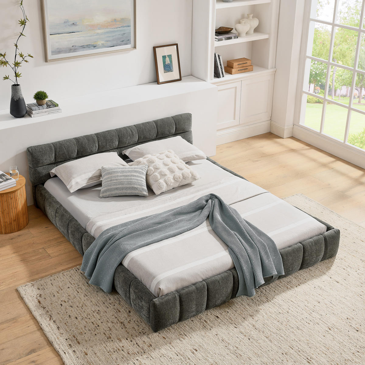 POLSTERBETT 160x200 cm Chenille grau - Dunkelgrau, Kunststoff (160/200cm) - LEBENLANG