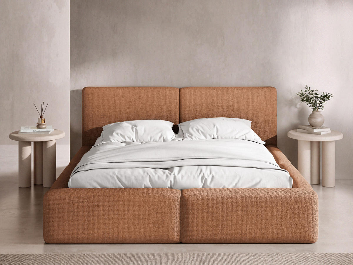 POLSTERBETT Duo mit Bettkasten, Lattenrost & gepolsterten Füßen in Orange Chenille 200x200 cm - oranžová/farba brezy, kov/textil (200/200cm) - WFL GROUP