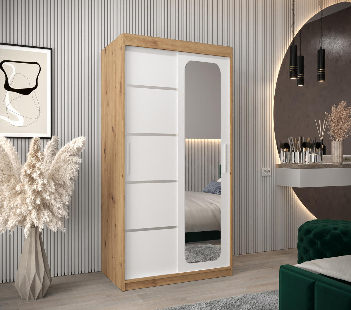 SCHWEBETÜRENSCHRANK 200/100/62 2-türig - Silberfarben/Weiß, Holz/Kunststoff (100/200/62cm) - Abiks Möbel