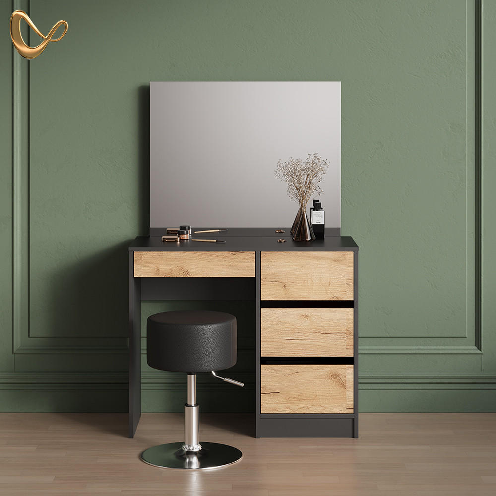 SCHMINKTISCH Imola Anthrazit/Goldkraft Eiche 120 cm mit Hocker - Honigeiche/Anthrazit, Holzwerkstoff (120/75/55cm) - Livinity®