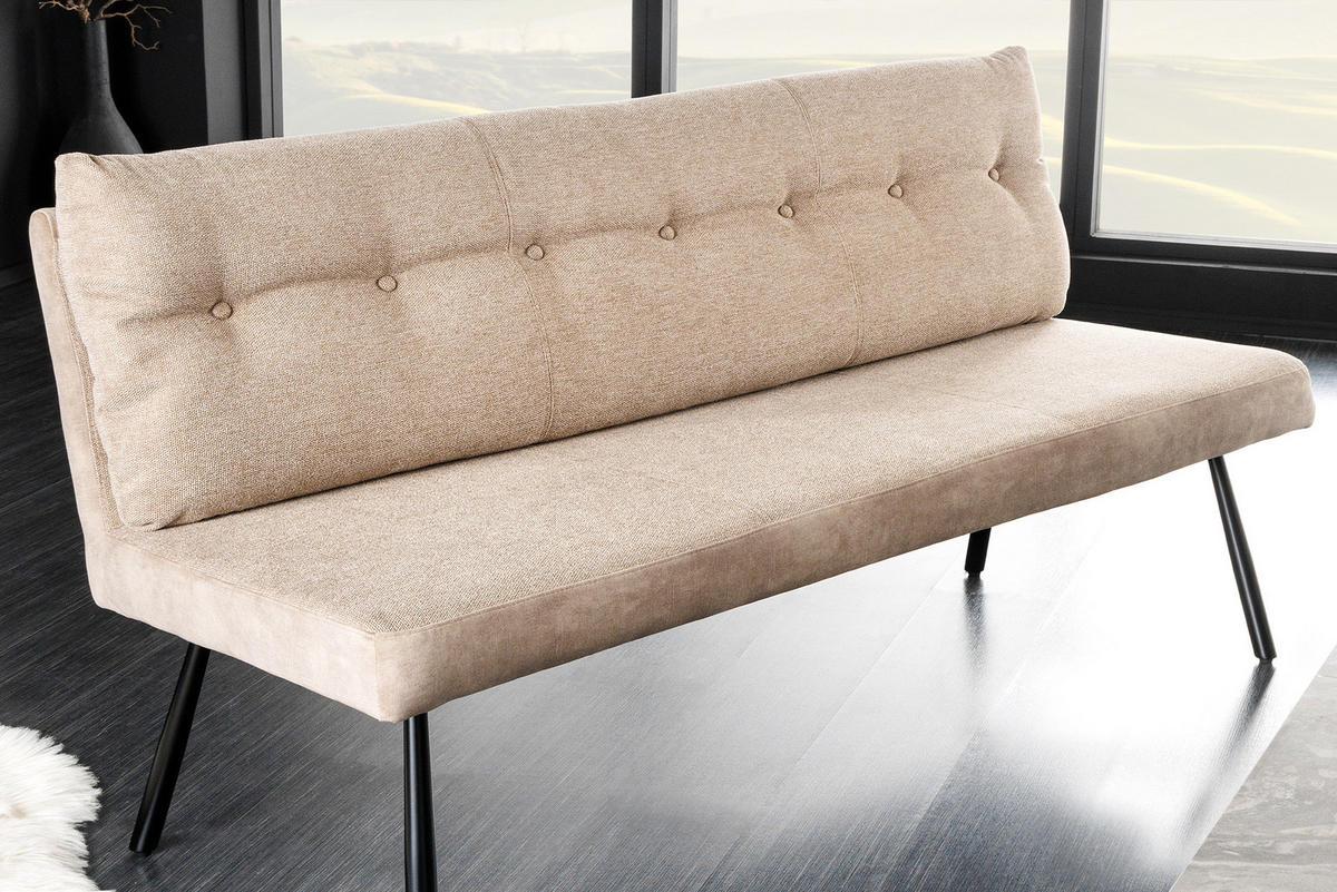 SITZBANK BIG GEORGE Samt Beige 160 cm - Beige/Schwarz, Textil/Metall (160/90/69cm) - riess-ambiente