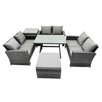 GARTENMÖBELSET mit ESSTISCH,HOCHLEHNER-SOFA Polyrattan Dunkelgrauer Mix 7-Sitzer - Dunkelgrau/Grau, Glas/Kunststoff - Fimous