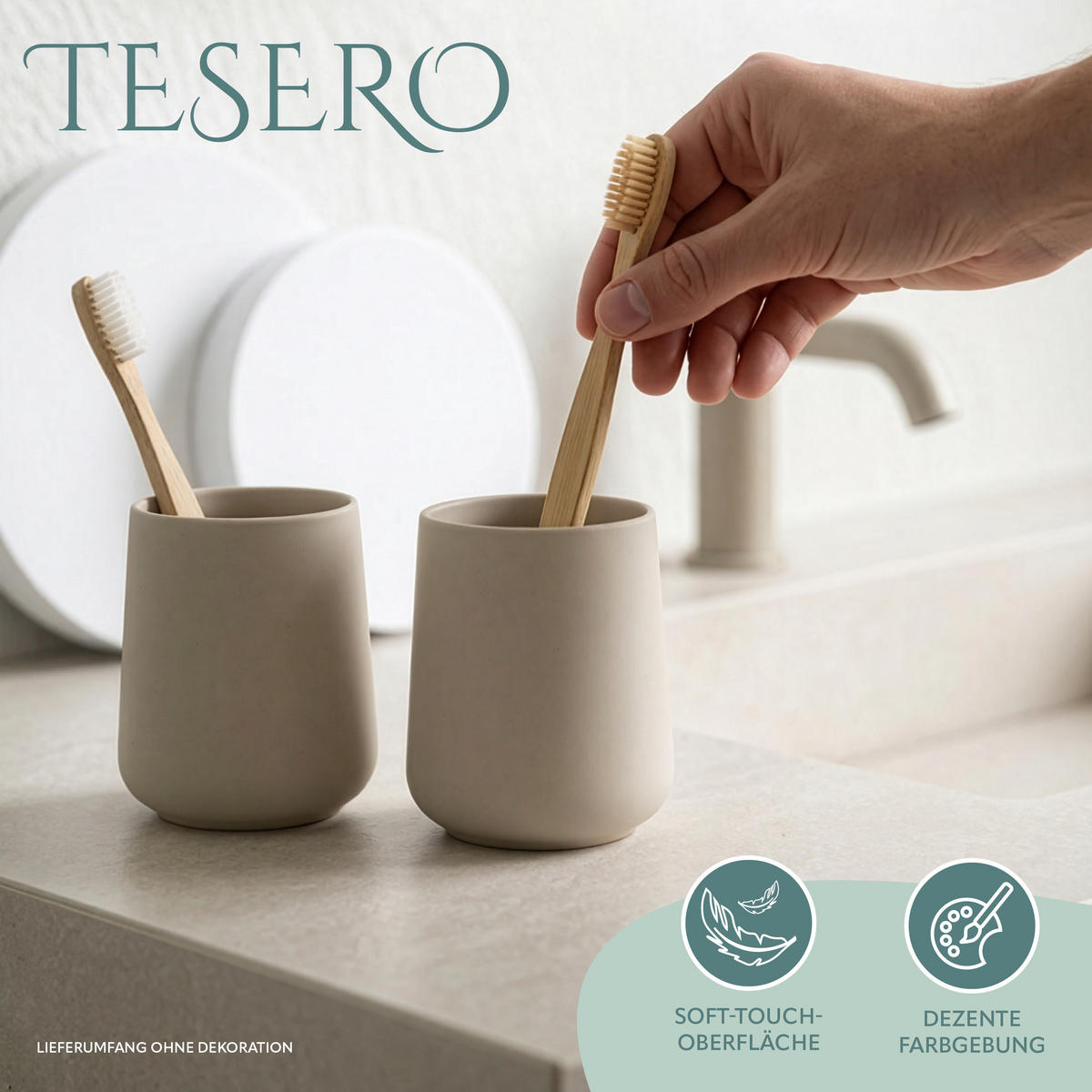 BECHER-SET TESERO 2tlg., Soft-Touch, beige - Beige, Kunststoff (8.5/10.5/8.5cm) - eluno