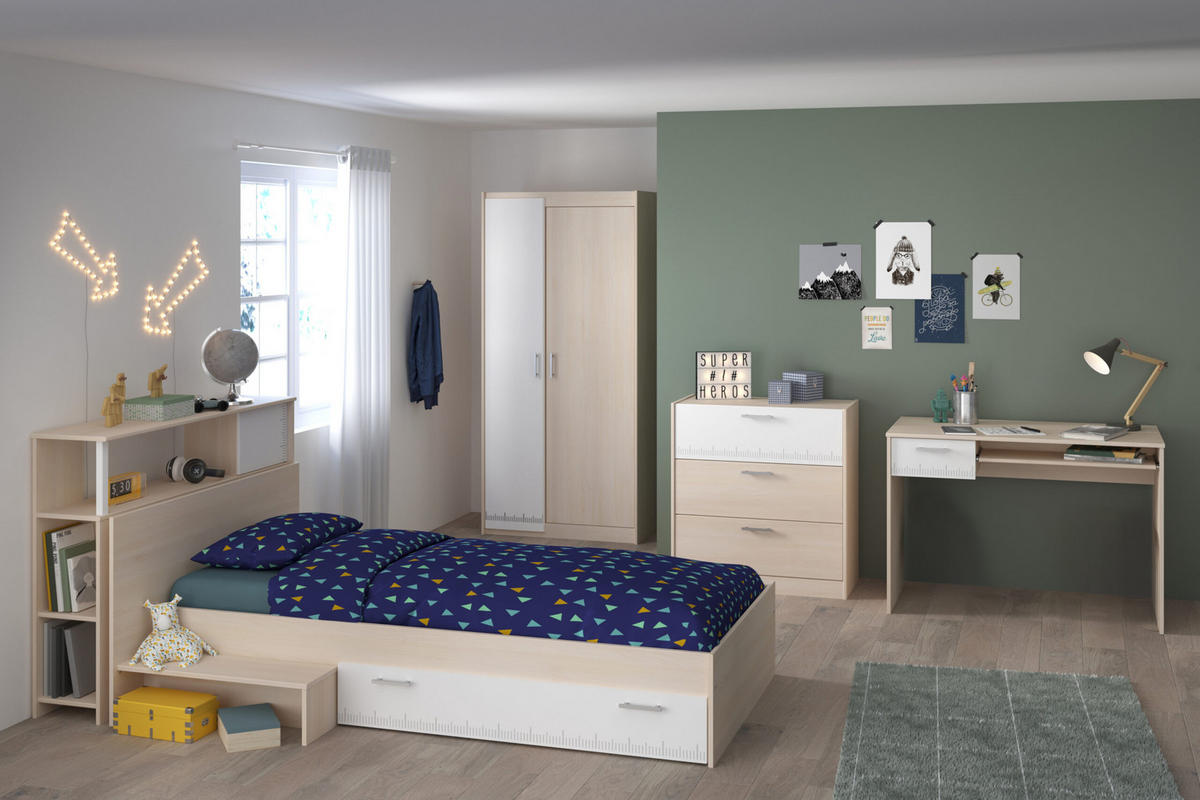 JUGENDZIMMER Charly 8 in Akazie und Weiß 5 teilig von Parisot Komplett Set - Braun, Holzwerkstoff (80/200/120cm)