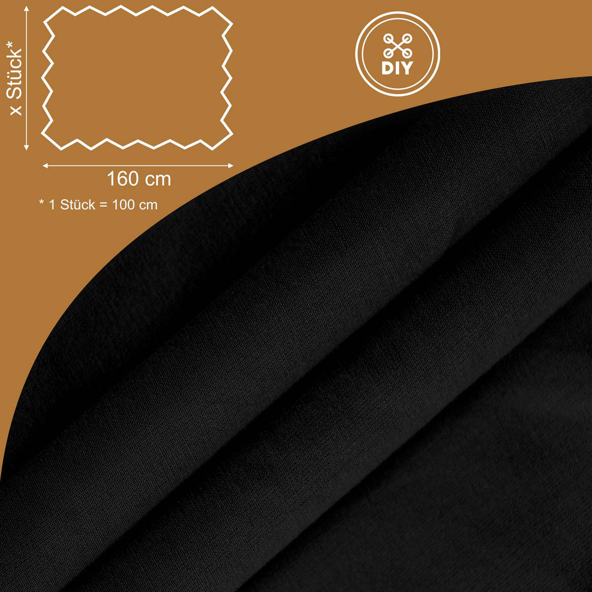 BAUMWOLLSTOFF Schwarz 160 cm breit, 145 g/m², uni schwarz, langlebige Baumwoll-Leinwand für Nähen & Deko - Schwarz, Textil (160/100cm) - Dreamroots