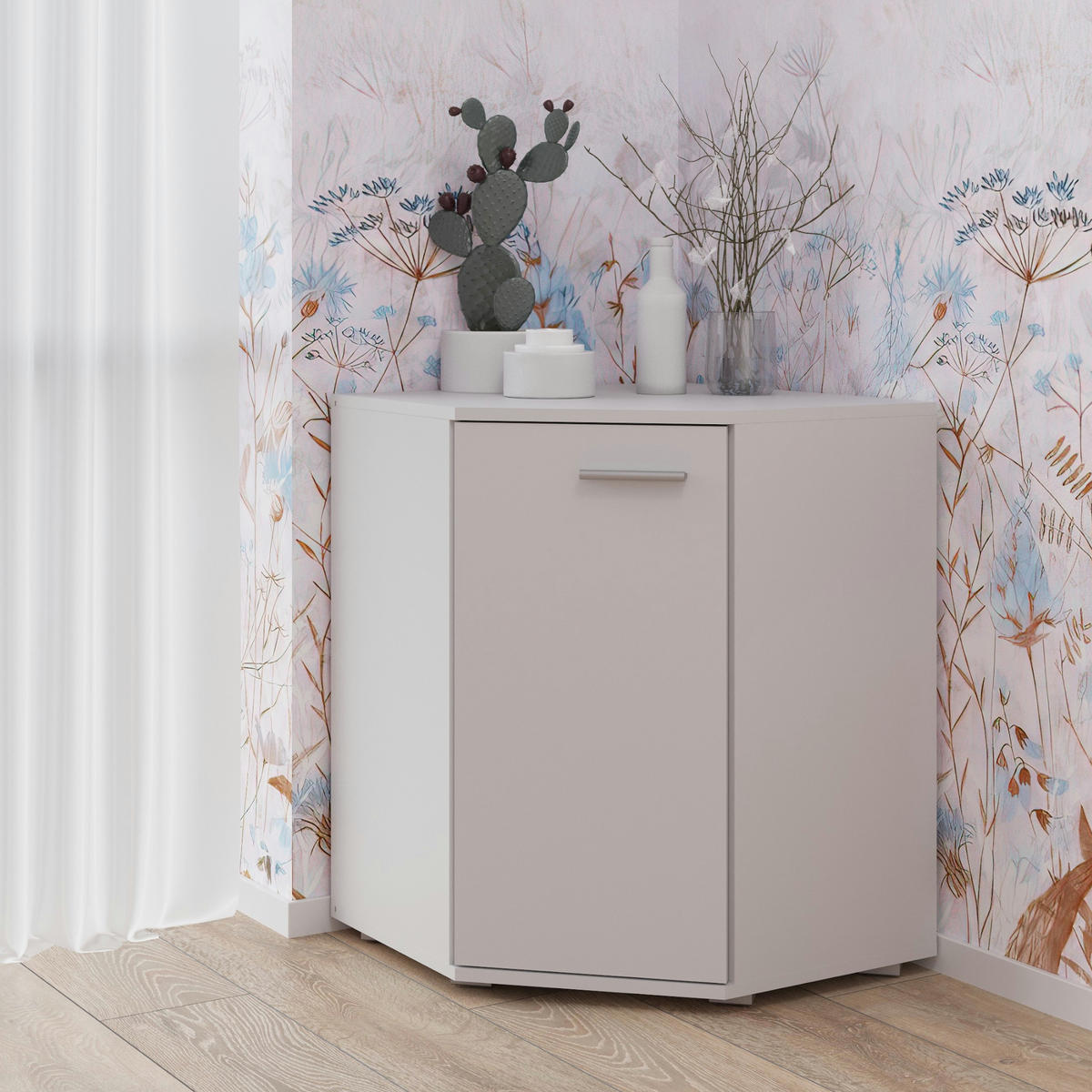 SIDEBOARD FAUSKE KOM4-1D Weiß - Silberfarben/Weiß, Holzwerkstoff/Kunststoff (138/74/34cm) - Komodee