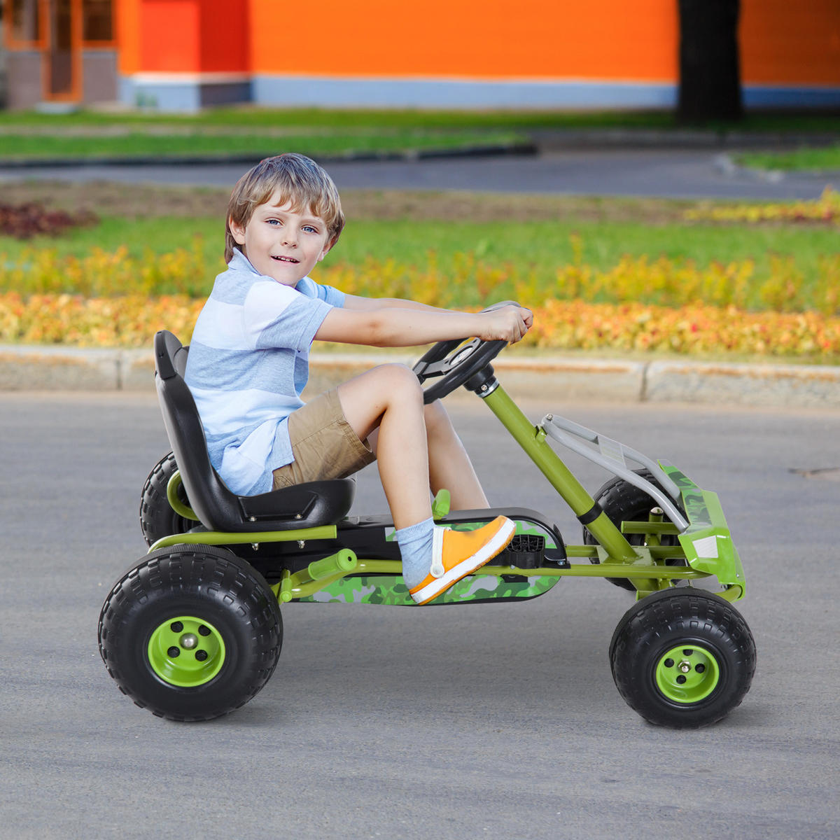 KINDER GO KART TRETAUTO, Grün, Metall+ Kunststoff - Grün, Metall (95/66.5/57cm) - HOMCOM