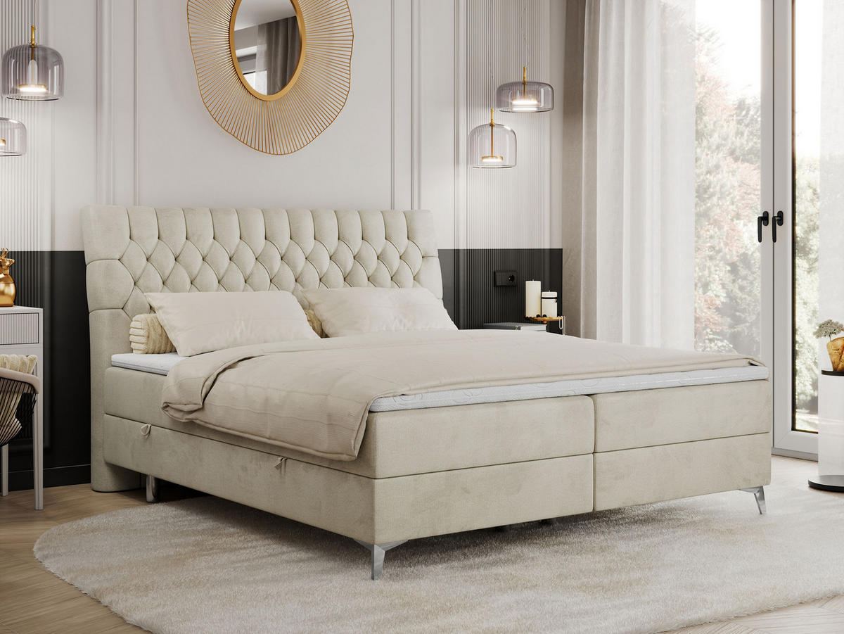 BOXBETT MILEN 200/200 Beige Velvet - H3 - Beige, Holz/Textil (200/200cm) - MKS