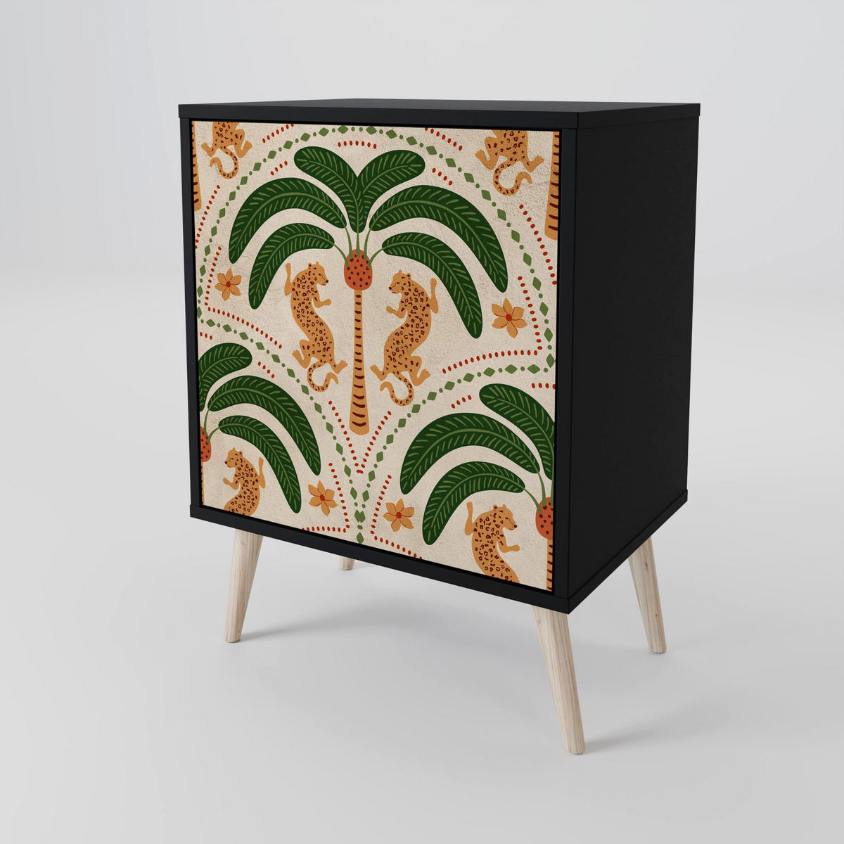 SIDEBOARD DANCING PREDATORS, Schwarz, 57,5x42x67,5 cm, Schwarze Metall-Rahmenfüße - Multicolor/Schwarz, Holzwerkstoff/Metall (57.5/67.5/42cm) - SpaceRebels