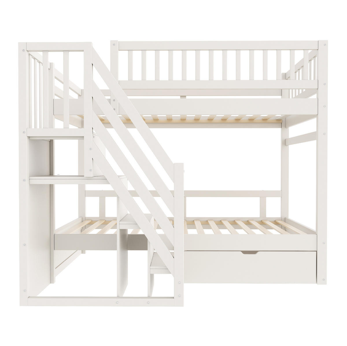 ETAGENBETT 90/200 cm Weiß aus Massivholz mit Stauraum und Lattenrost - Weiß, Holzwerkstoff (90/200cm) - Flora Grace