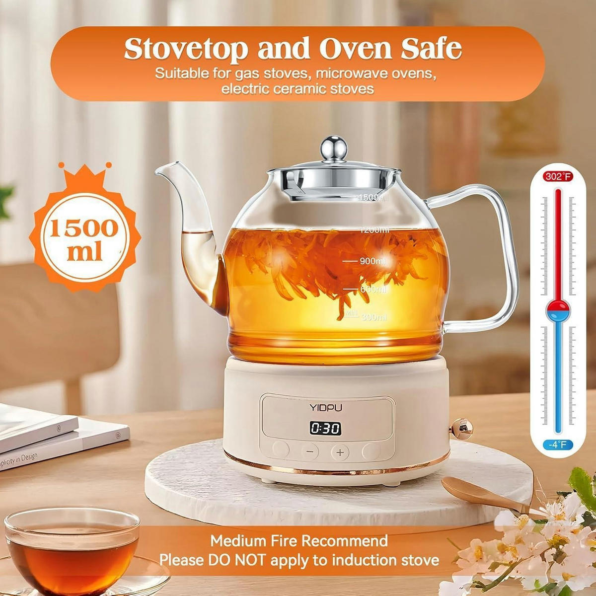 TEEKANNE Glas 1500 ml mit Siebeinsatz - Transparent, Glas (15/15cm)