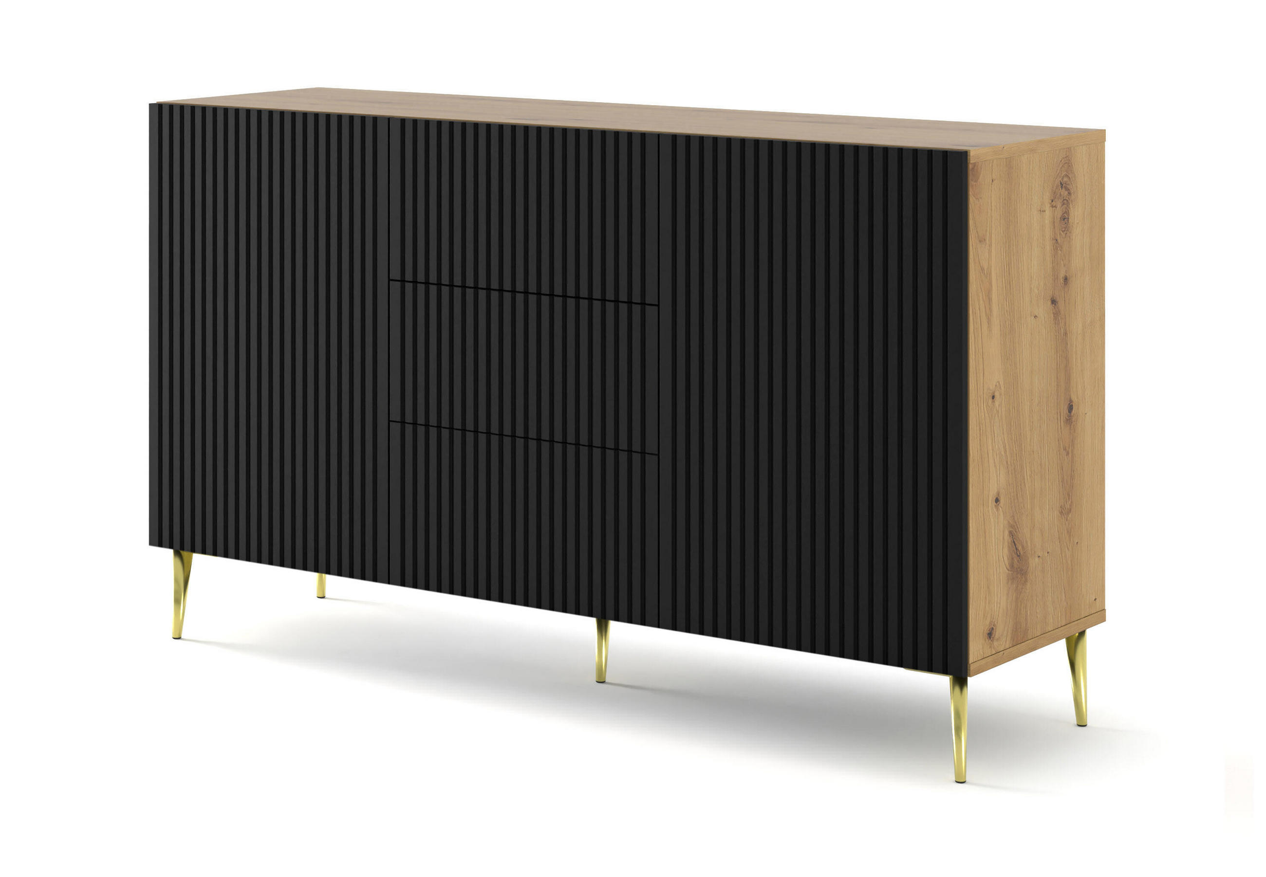 Furnlux Sideboard Beige, Schwarz, Gold 150x87x42 cm