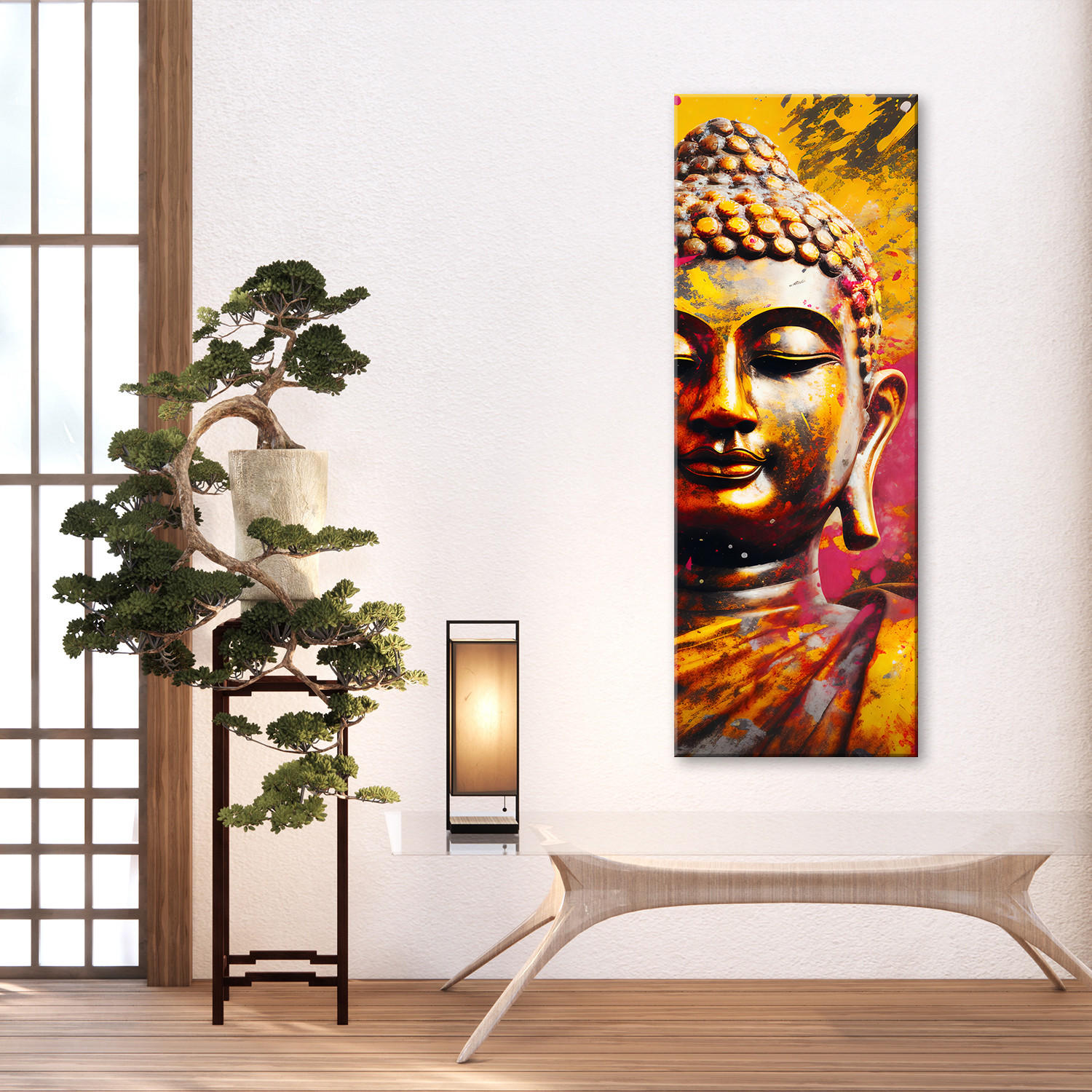 WANDBILD buddha statue abstrakt - Gelb, Textil (30/90cm) - Feeby
