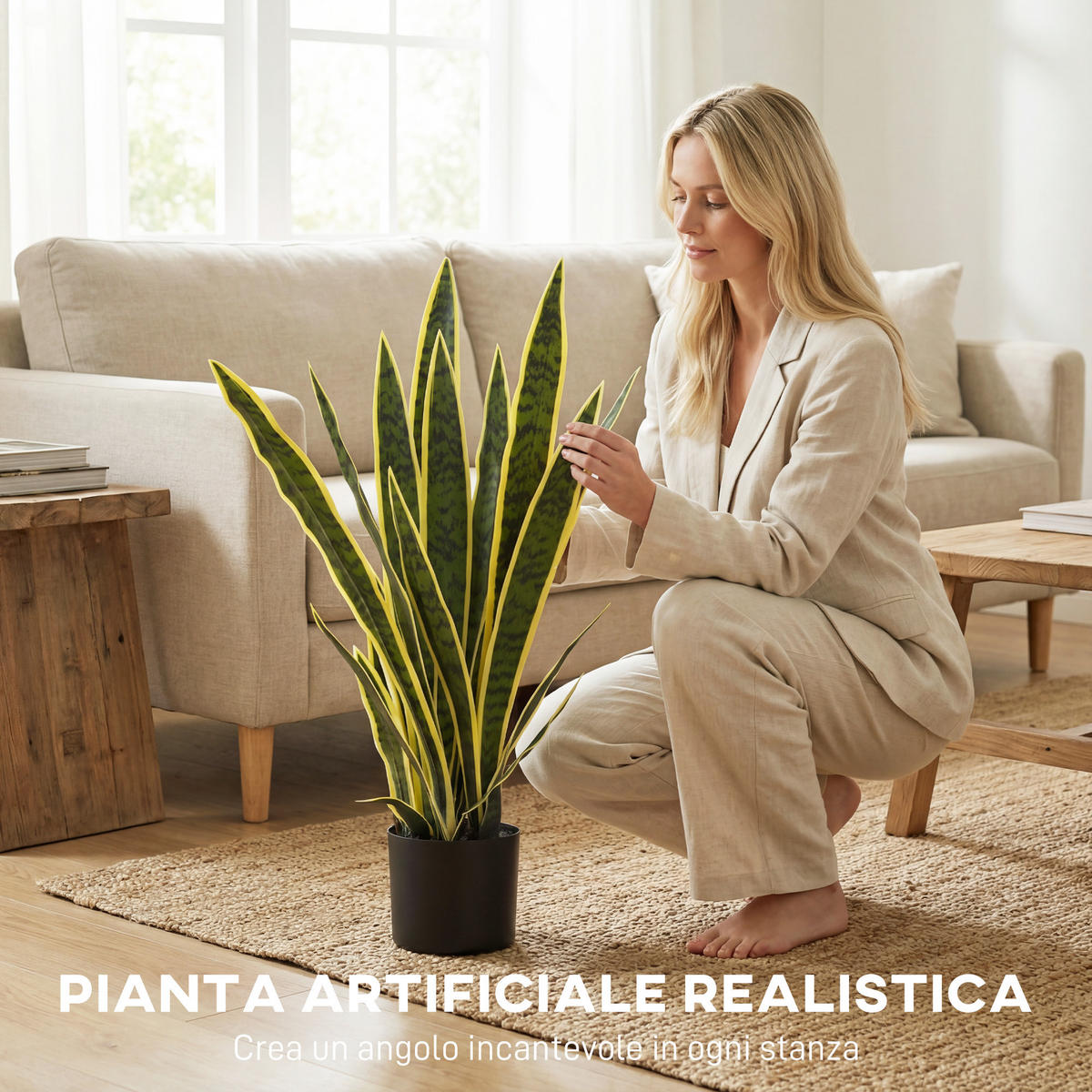 KUNSTPFLANZE, Künstliche Sansevieria, Topf, Ø15x80 cm, realistisch, Grün & Gelb - Multicolor, Kunststoff (77cm) - FORIOUS