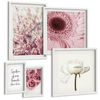 BILDER SET 5er Set - 50x50 cm & 20x30 cm & 40x60 cm Weißer Rahmen - Blumensträuße mit Rosen, Hausinschrift - Weiß, Kunststoff (40/60cm) - TULUP