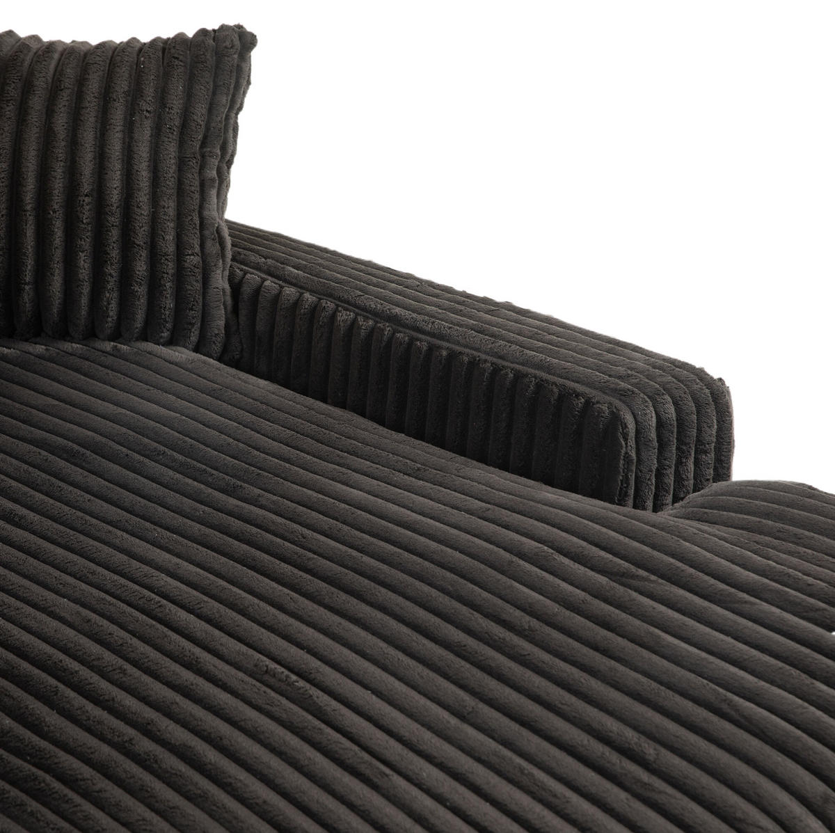 SOFA Chaiselongue 125 x 155 cm Cord Black inkl. 3 Kissen - Schwarz, Textil (155/63/125cm) - Meubliv