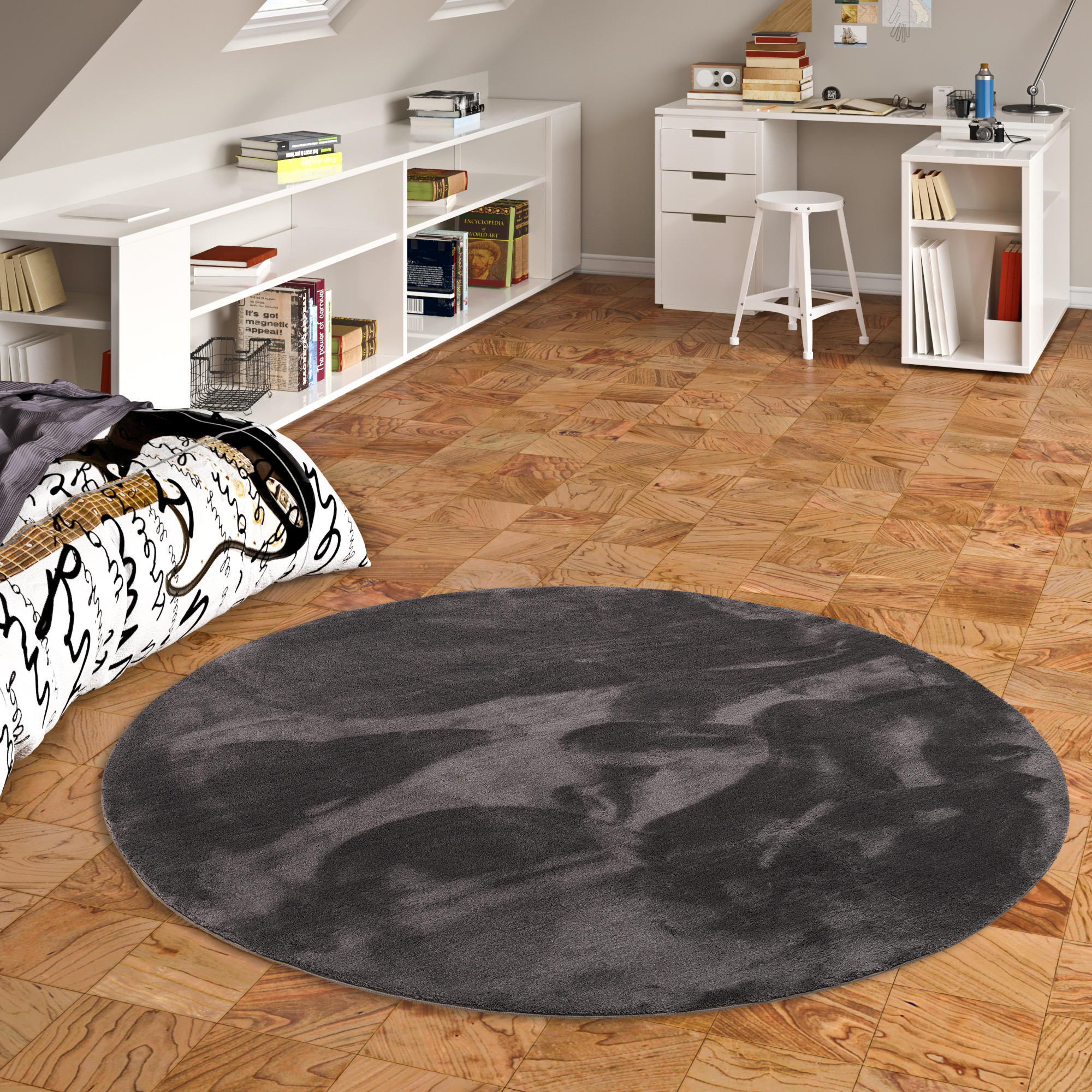 KINDER SUPER SOFT FELLTEPPICH PEARL KIDS RUND - Anthrazit, Textil (160/160cm) - Pergamon