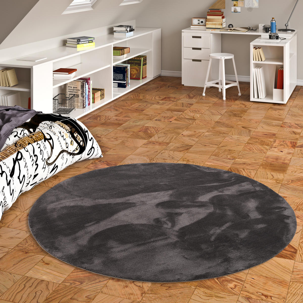 KINDER SUPER SOFT FELLTEPPICH PEARL KIDS RUND - Anthrazit, Textil (200/200cm) - Pergamon