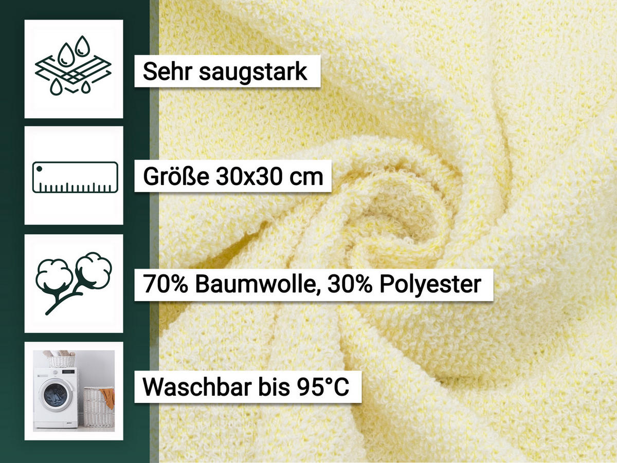 SEIFTÜCHER, 10er-Set, 30x30 cm, 70% Baumwolle, 30% Polyester, Gelb - Gelb, Textil (30/30cm) - Zollner