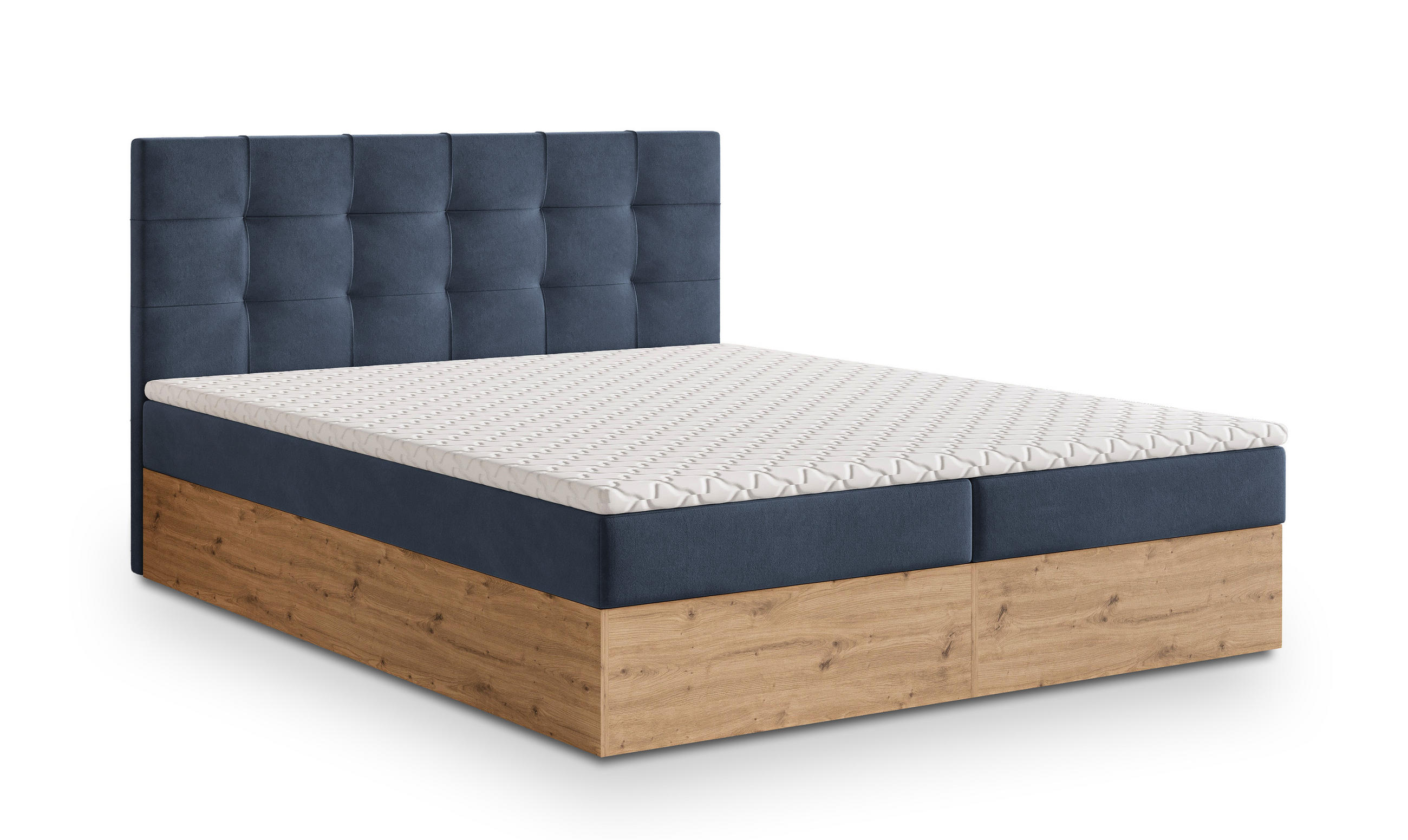 BOXBETT MOLVEN 180x200 cm mit Matratze und Topper - Blau - Blau, Holz (180/200cm) - MASSENO