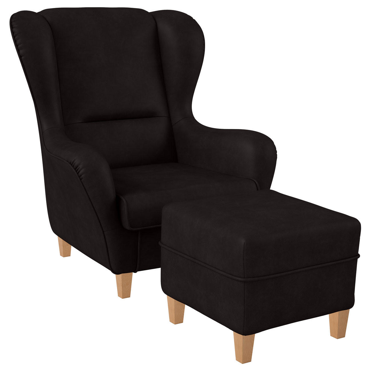 OHRENSESSEL Sofia Relaxsessel mit Hocker | Design Kunstleder Milano Schokoladenbraun - Dunkelbraun, Textil (920/680/950cm) - Supellex