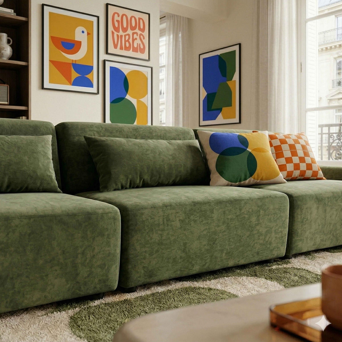 SOFA 3-Sitzer, Grün - Grün, Textil (303/82/109cm) - Oviala
