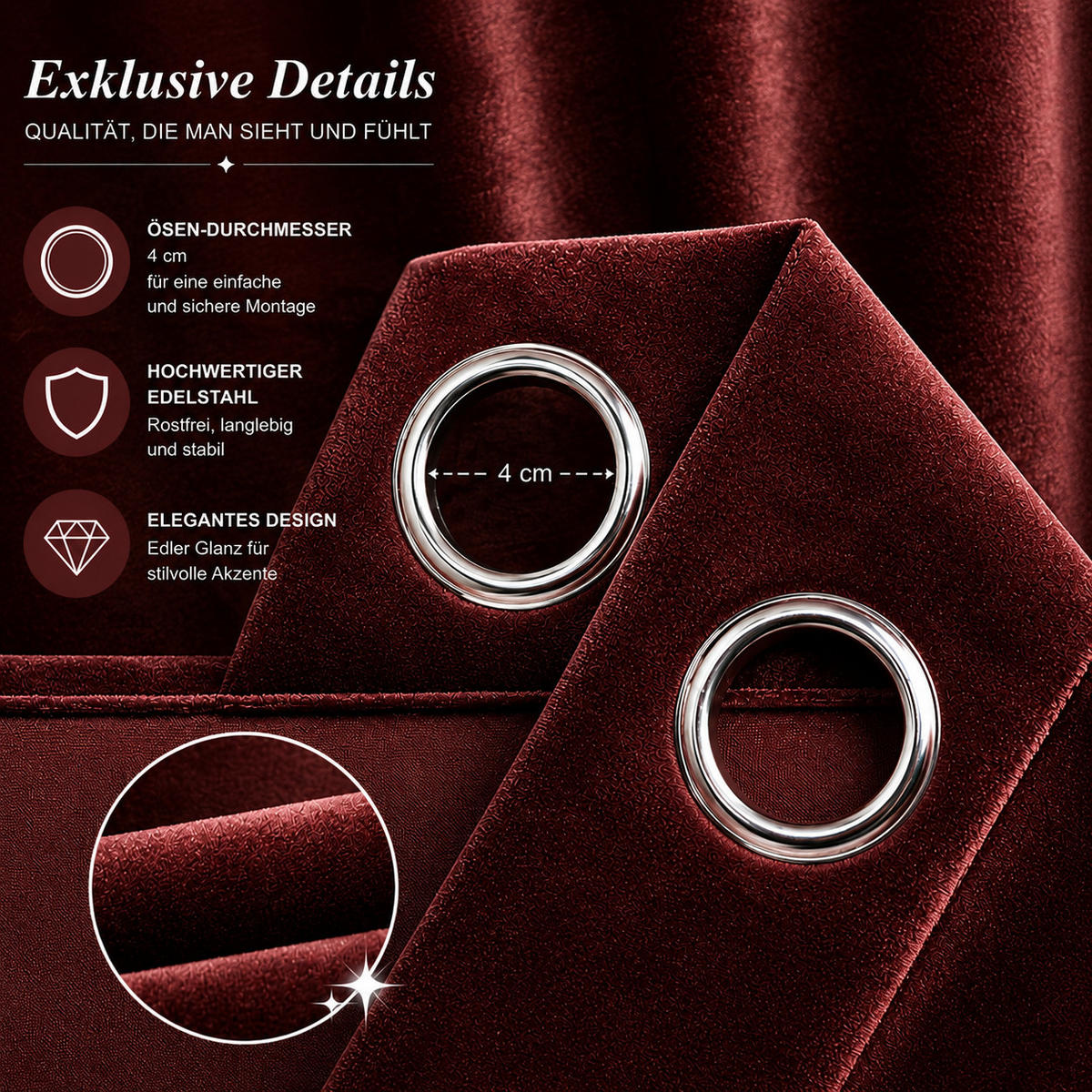 VORHANG Ösen Samt 300/245 cm Bordeaux - Bordeaux, Textil (300/245/245cm) - TiborTex