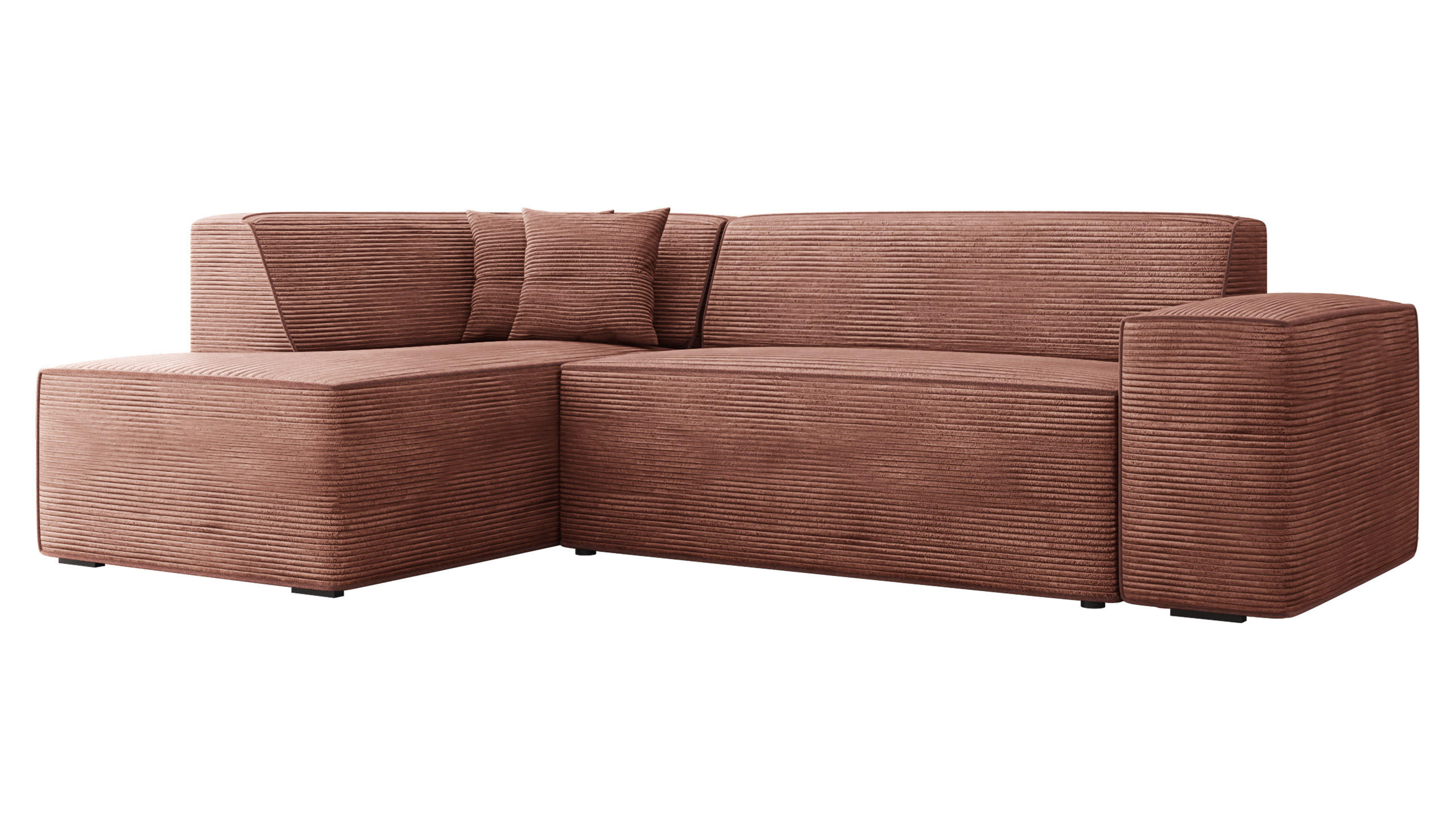 ECKSOFA Lordin Cord, Seite: Links - Schwarz/Rosa, Holz/Textil (267/205cm) - MIRJAN24