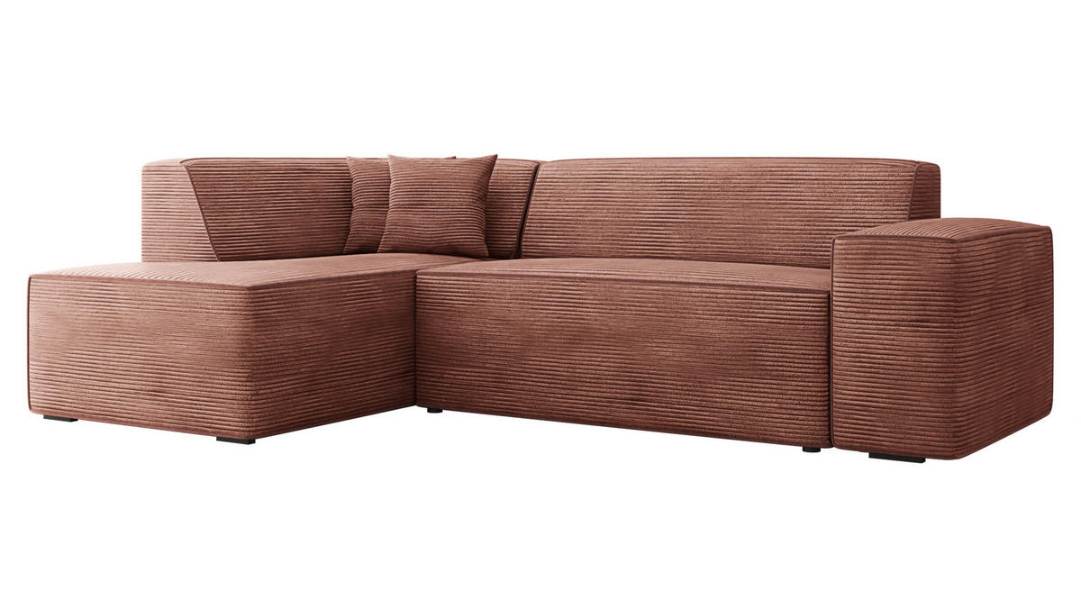 ECKSOFA Lordin Cord, Seite: Links - Schwarz/Rosa, Holz/Textil (267/205cm) - MIRJAN24