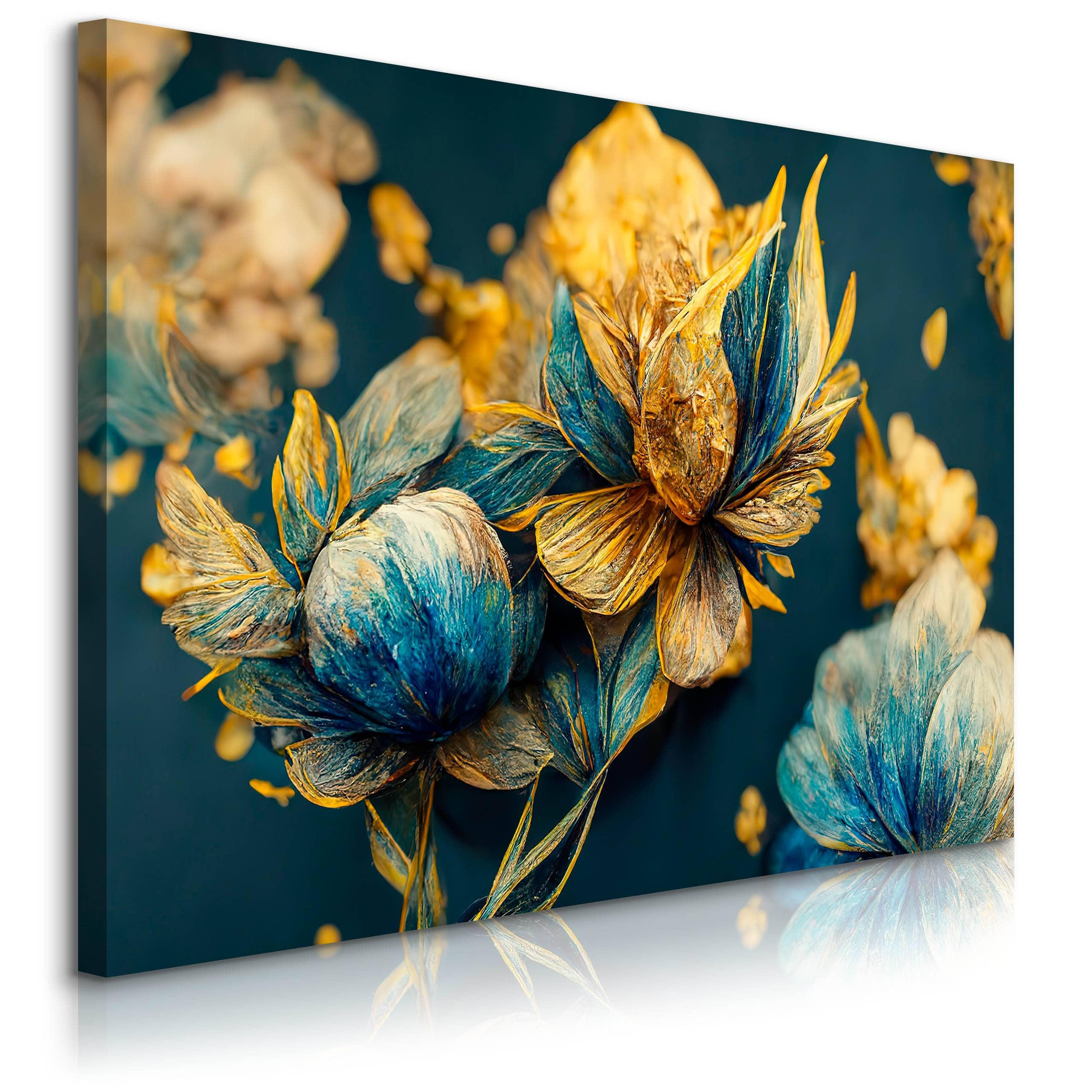 LEINWANDBILD Abstrakte Blumen 3D Glamour Stil 40cm x 30cm - Türkis/Blau, Textil (40/30cm) - Muralo