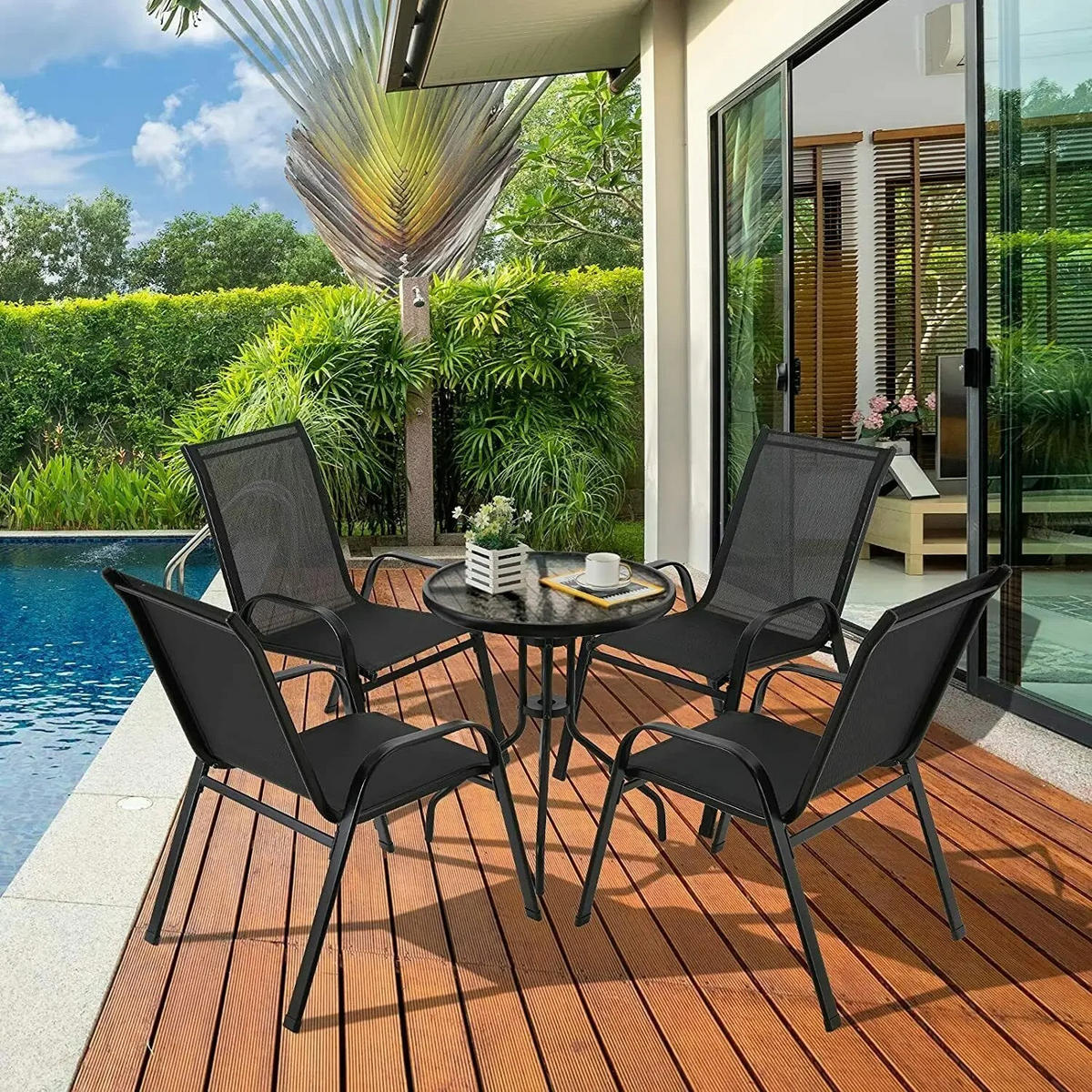 GARTENSTUHL 4er-Set Schwarz - Schwarz, Metall (91/73.5/54cm) - Kaket