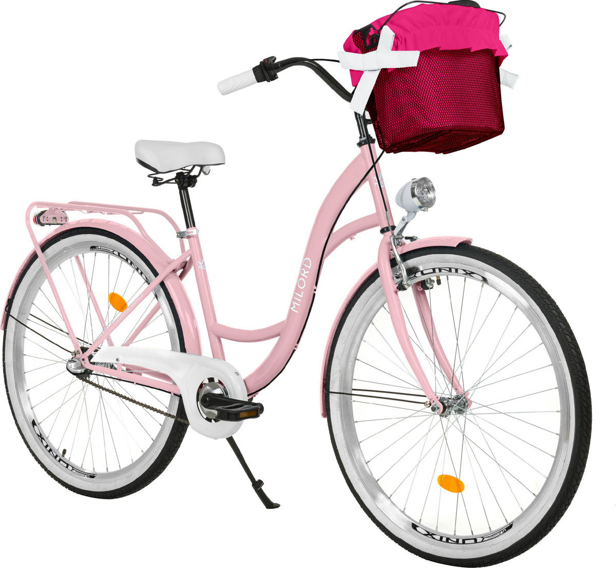 CITY-FAHRRAD Milord mit Metallkorb, 26 Zoll, Rosa, 3-Gang - Pink, Metall (46cm) - Milordbikes