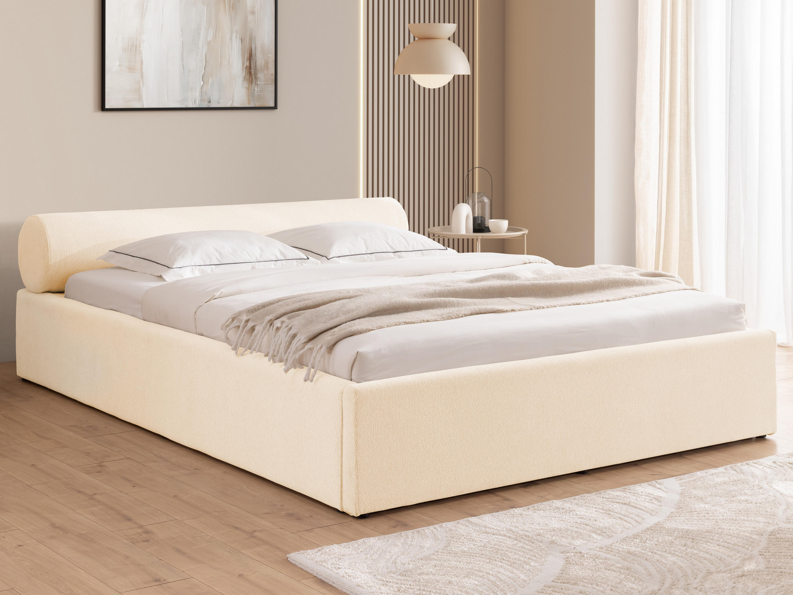 POLSTERBETT 140/200 cm Josy im Designer-Look mit Bettkasten und Lattenrost aus Hellbeige Chenille-Stoff - Beige/Schwarz, Holz/Kunststoff (140/200cm) - S-Style Möbel