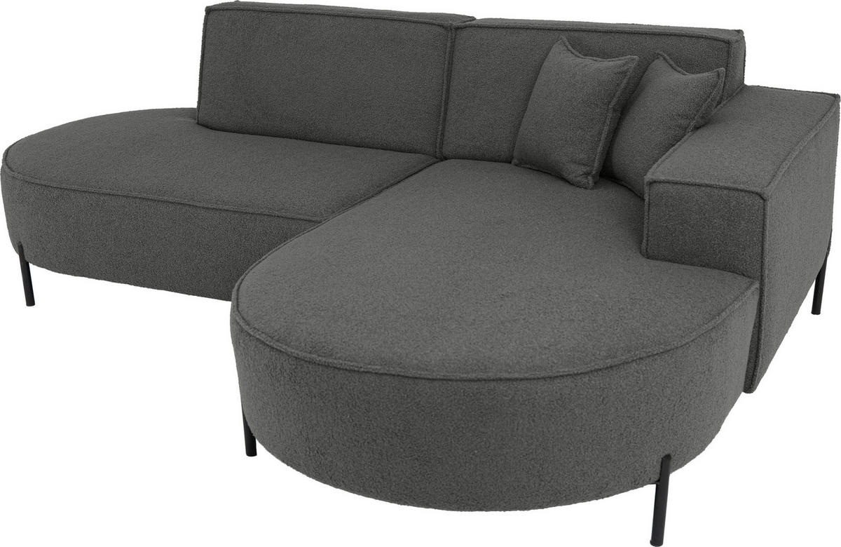 ECKSOFA Hana Loft 3-Sitzer Ecke Rechts, Boucle, Grau 241/80/168 cm - Schwarz/Grau, Textil/Metall (241/168cm) - WFL GROUP
