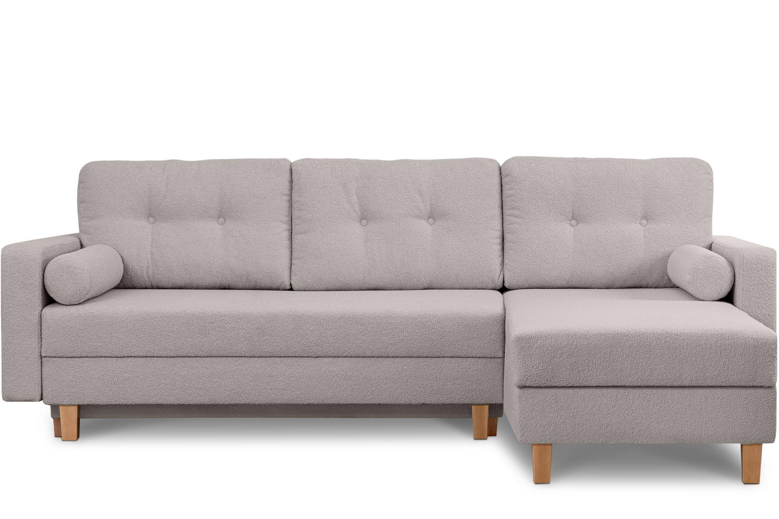 ECKSCHLAFSOFA ERISO 3/4 Sitzer und Universalecke mit Ottoman, Bouclé-Stoff, aschfahl - Hellgrau/Braun, Textil (240/183cm) - KONSIMO®