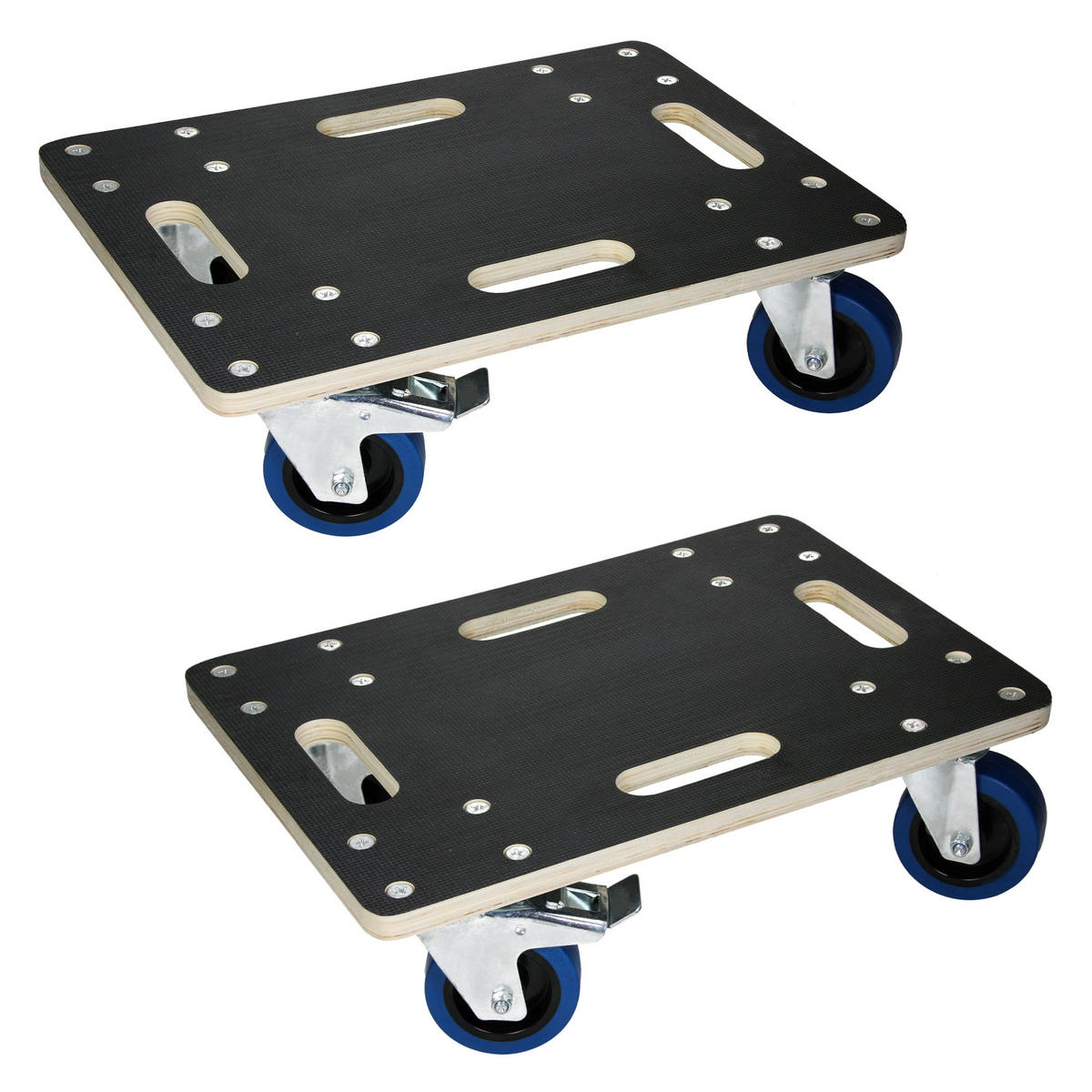 TRANSPORTROLLER 2er Set mit 4 Rollen 2 mit Bremsen 35x50 cm Traglast 800kg Siebdruck Holzplatte Black - Dunkelgrau, Holzwerkstoff (35/50/14.5cm) - ECD-Germany