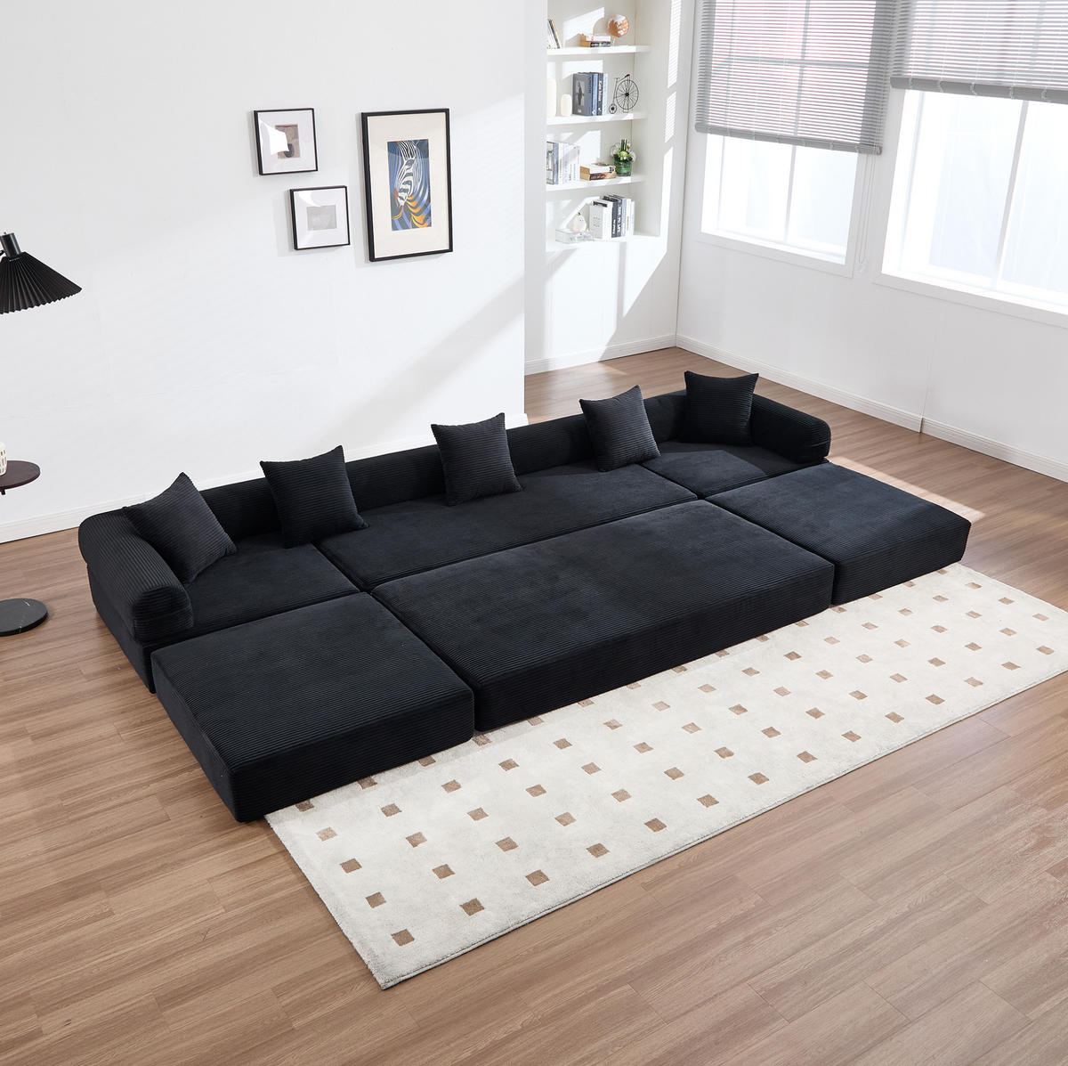 ECKSOFA 270/180/64 cm schwarz aus Cord modular mit Schlaffunktion - Schwarz, Textil (180/270cm) - OKWISH