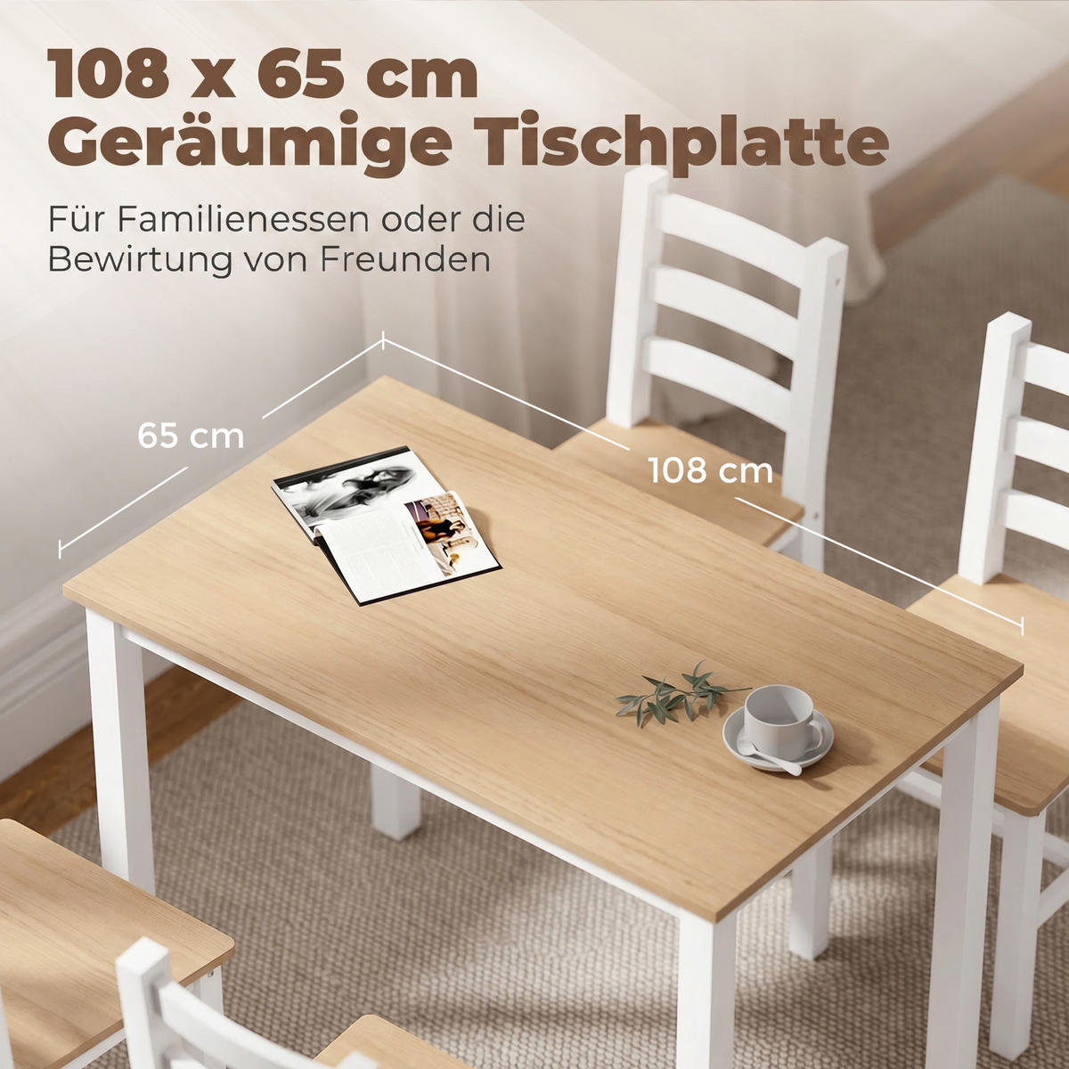 ESSGRUPPE mit 1 Tisch und 4 Stühlen Naturfarben 108.0/65.0/75.0 cm - Naturfarben, Holz (65/75/108cm)