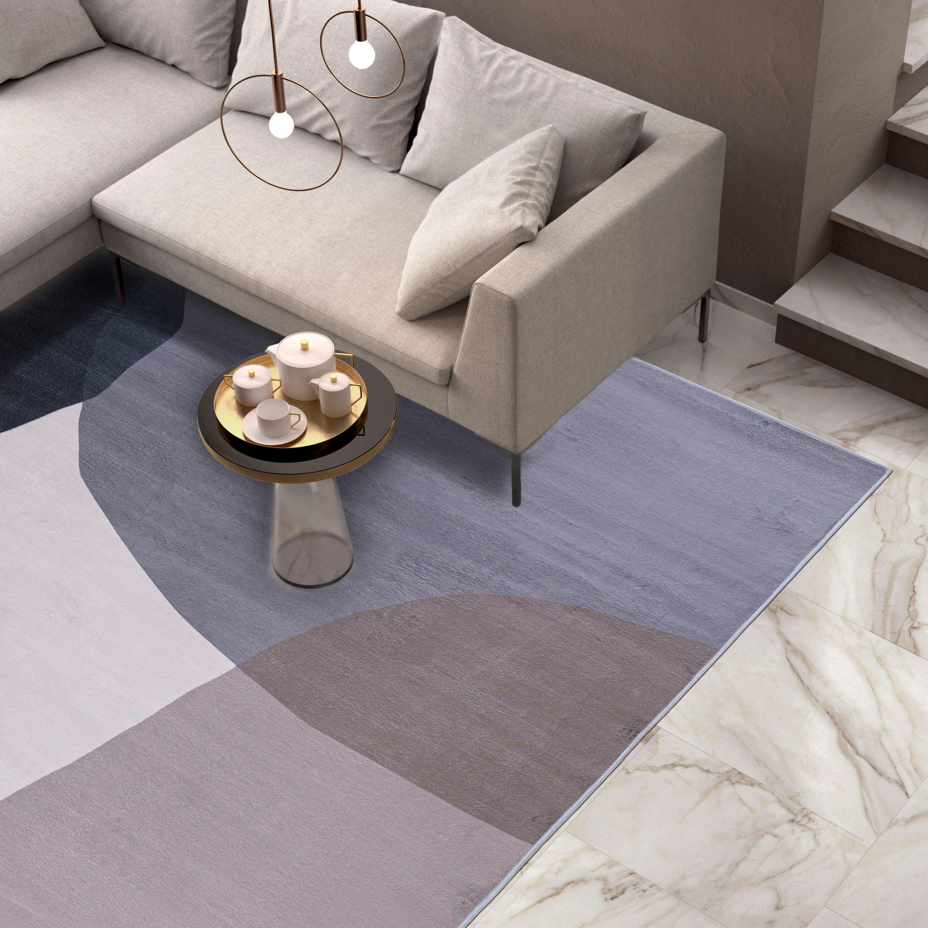 TEPPICH Beige Modern Geometrisch - Kurzflor Rechteckig, Modern, Stilvoll - Grau - 120 x 170 cm - Flieder/Creme, Textil (120/170cm) - Mazovia