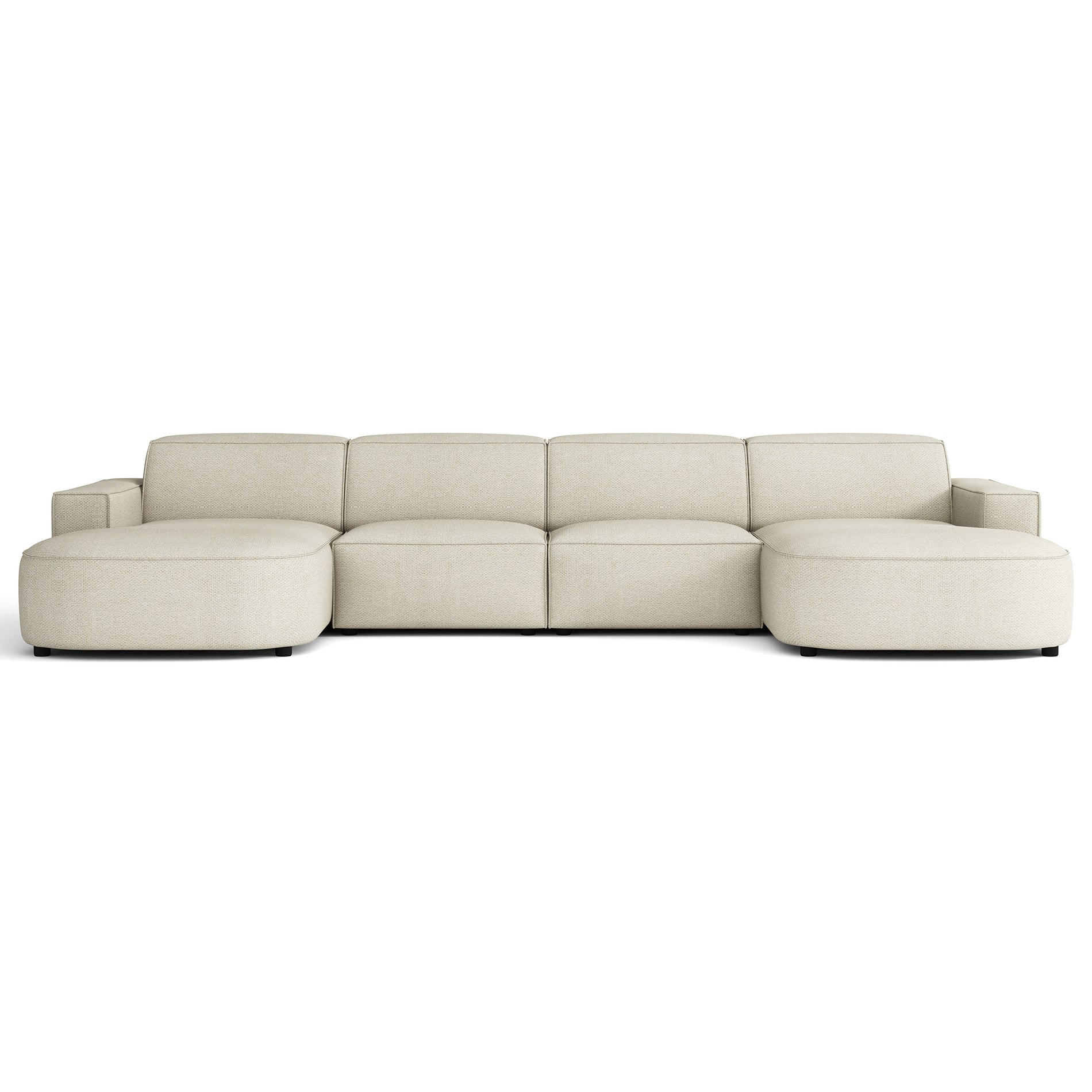 WOHNLANDSCHAFT Sallmo U-Form, universell, 3-Sitzer 374 cm - Creme/Schwarz, Kunststoff/Textil (374/70/166cm) - Selsey