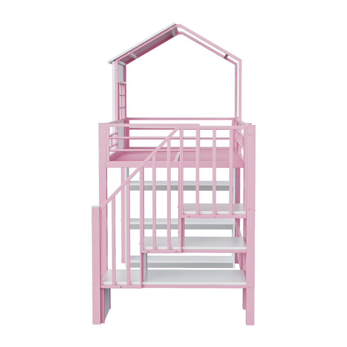 HAUSBETT 90x200 Rosa Metall Stauraum Treppe - Pink, Metall (90/200cm) - FLIEKS