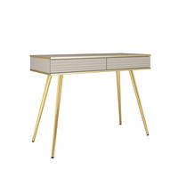 SCHMINKTISCH BANFF TOA2-2S Goldene Metallbeine, geriffelte Fronten, Beige - Beige, Holzwerkstoff/Kunststoff (102/80/50cm) - Komodee
