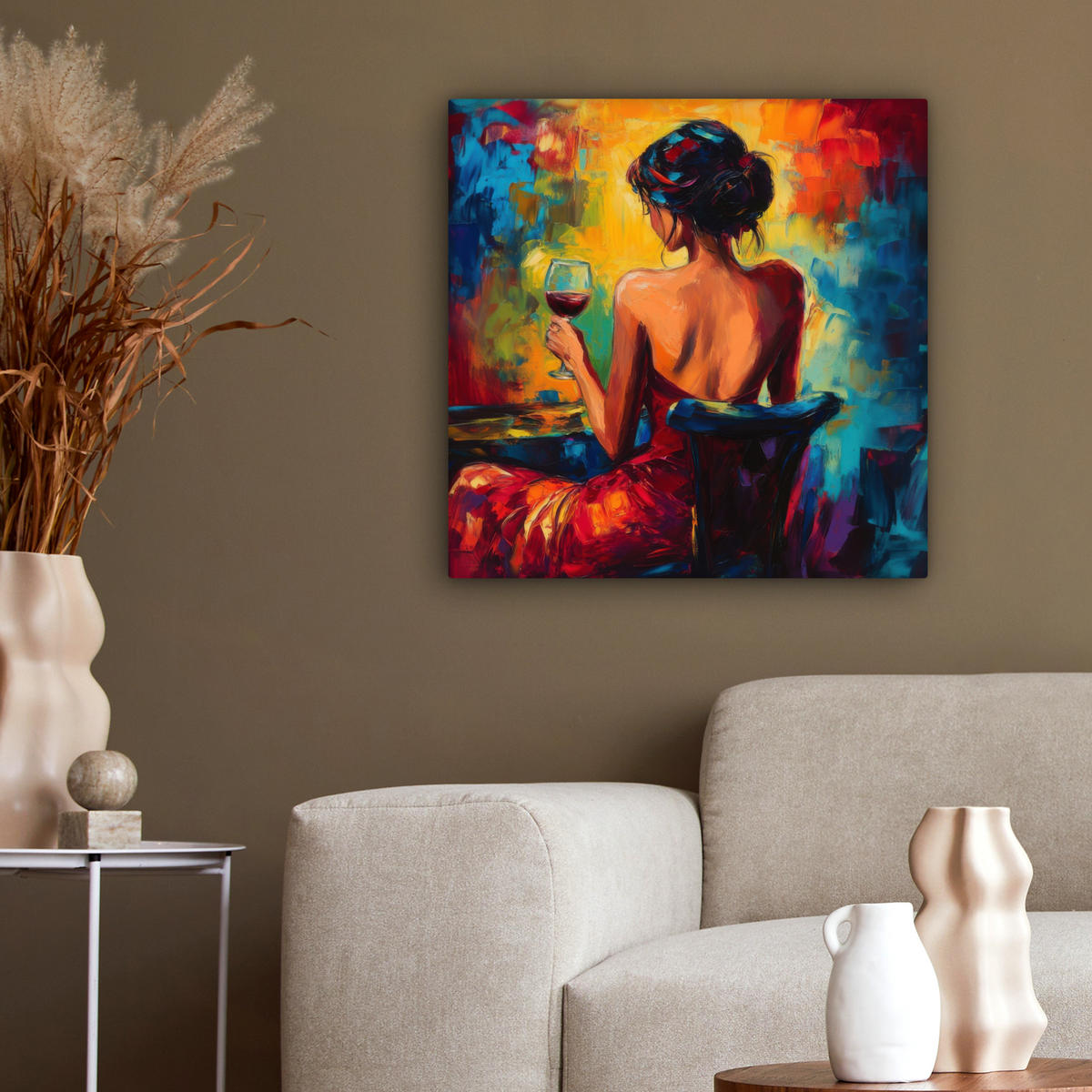 LEINWANDBILD Wein - Frau - Stimmungsvoll - Farbenfroh 50x50 cm - Bordeaux, Textil (50/50cm) - MuchoWow