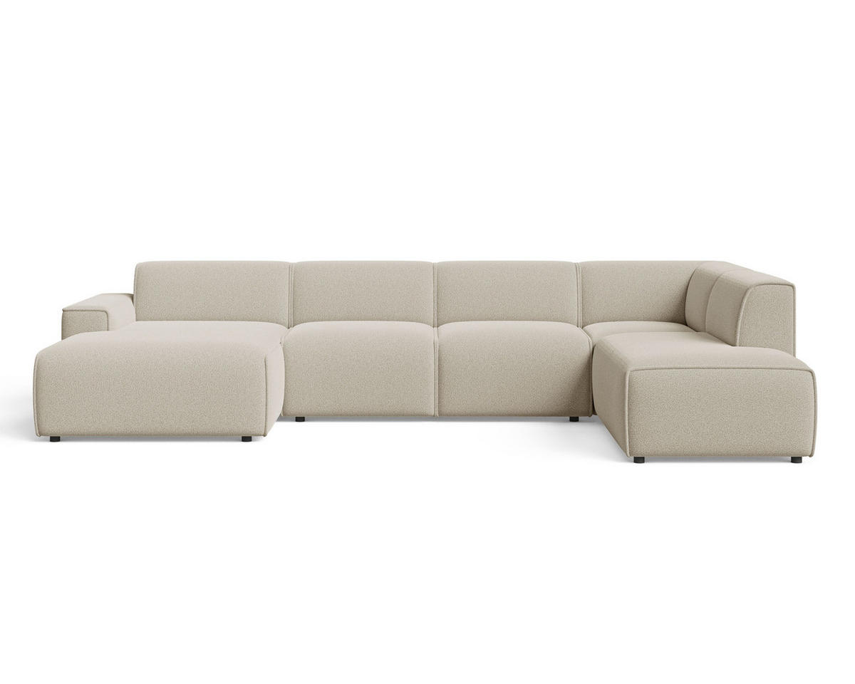 ECKSOFA U Belluno Beige Rechts - Beige/Schwarz, Holz/Kunststoff (220/378cm) - Graingold