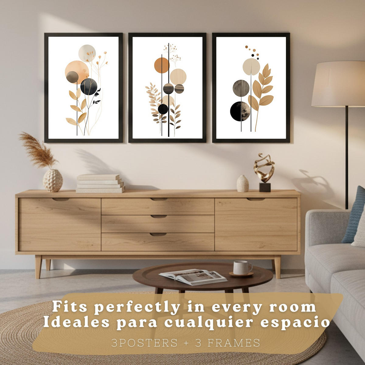 PLAKAT Sada 3 Tvary květů A3 Černý rám - černá, papír (29.7/1/42cm) - Nacnic
