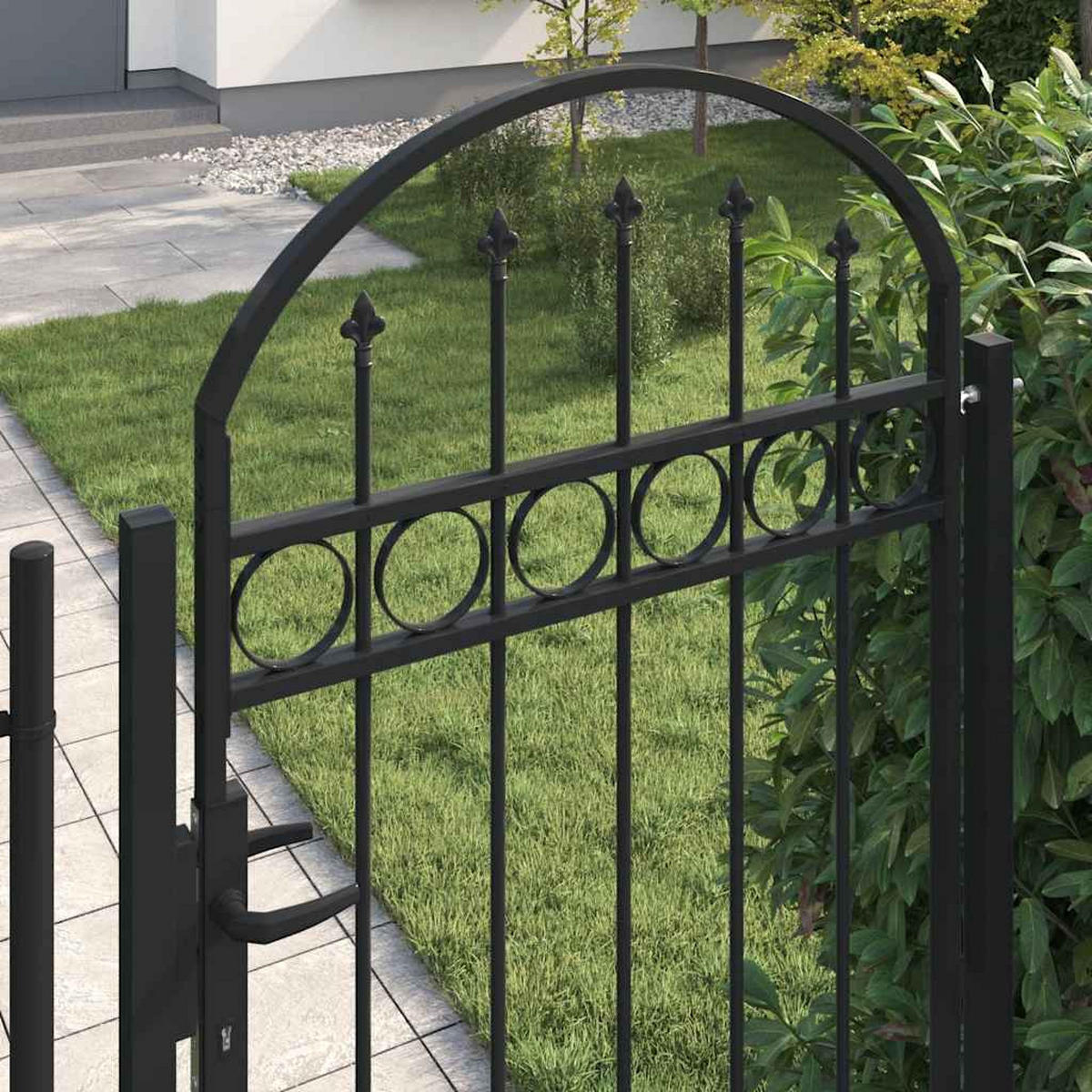 GARTENTOR mit gewölbter Spitze und 2 Pfosten, 105/204 cm, aus Stahl, Schwarz - Schwarz, Metall (105/204cm) - vidaXL